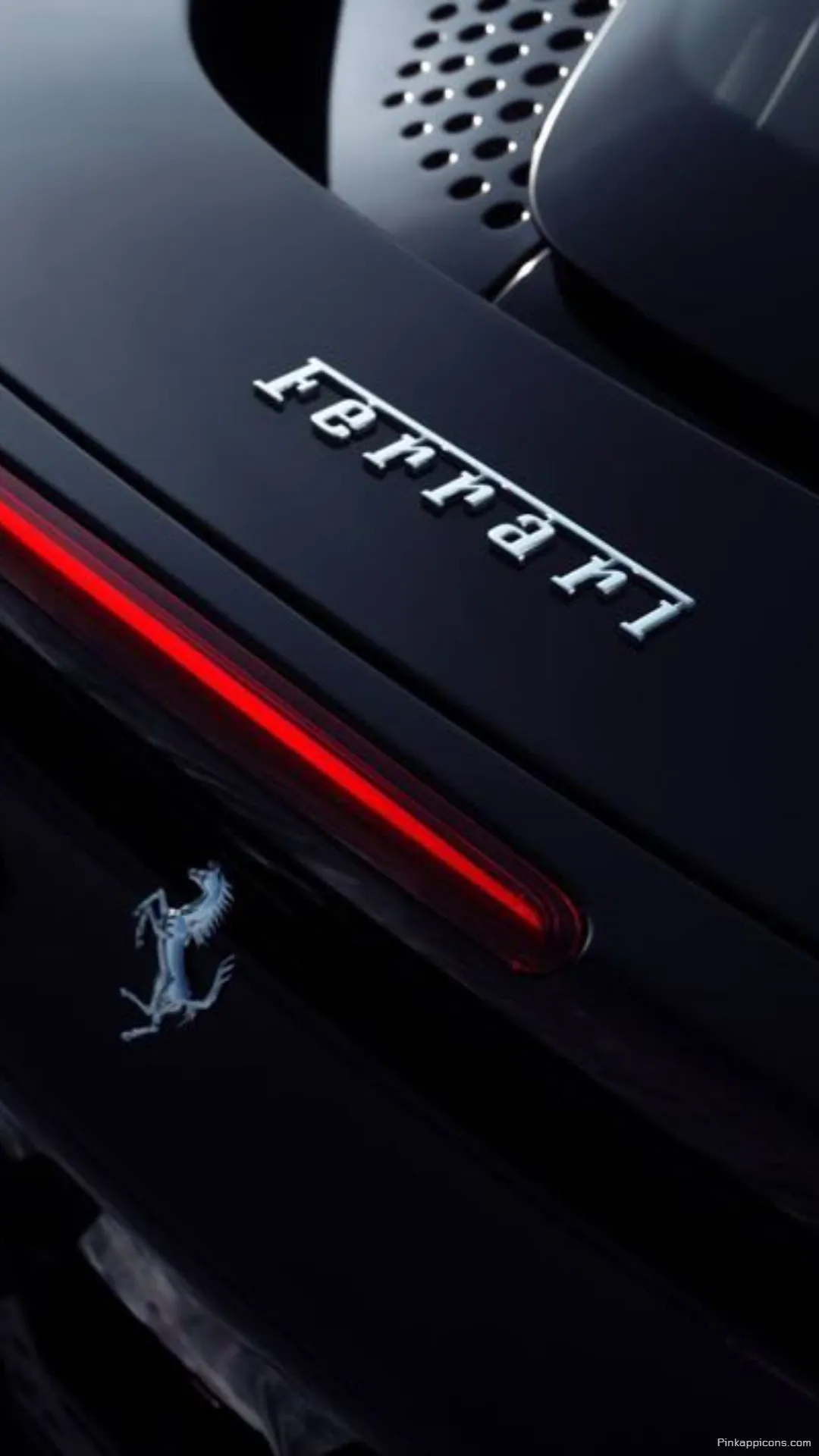 Elegant Ferrari Luxury Car Rear wallpaper Polished black finish glowing red light and classic logo make a stylish phone wallpaper Elegant Ferrari Luxury Car Rear wallpaper Polished black finish, glowing red light, and classic logo make a stylish phone wallpaper