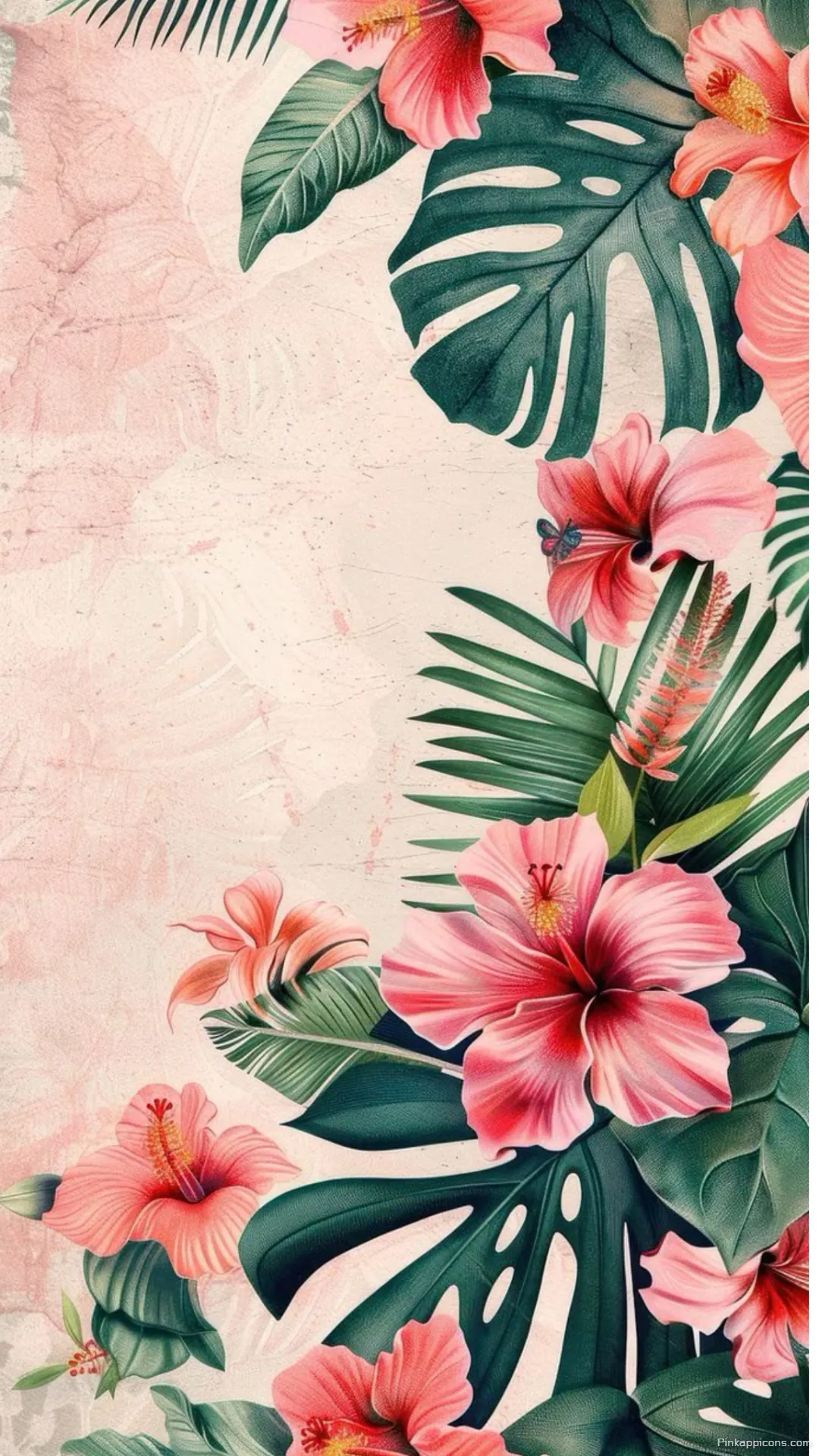 Elegant Pink Hibiscus Flower and Monstera Leaf Tropical Wallpaper for a Chic Phone Vibe Elegant Pink Hibiscus Flower and Monstera Leaf Tropical Wallpaper for a Chic Phone Vibe.