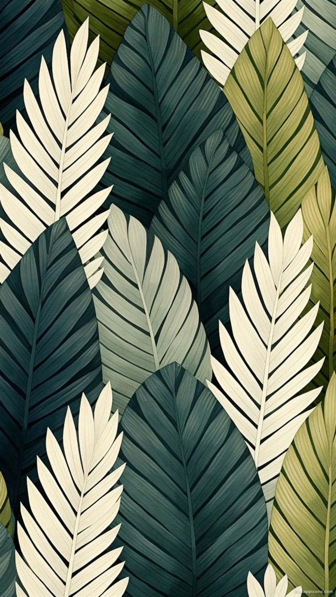 Elegant Teal Cream Olive Green Leaf Pattern Tropical Wallpaper for a Modern Phone Elegant Teal, Cream & Olive Green Leaf Pattern Tropical Wallpaper for a Modern Phone