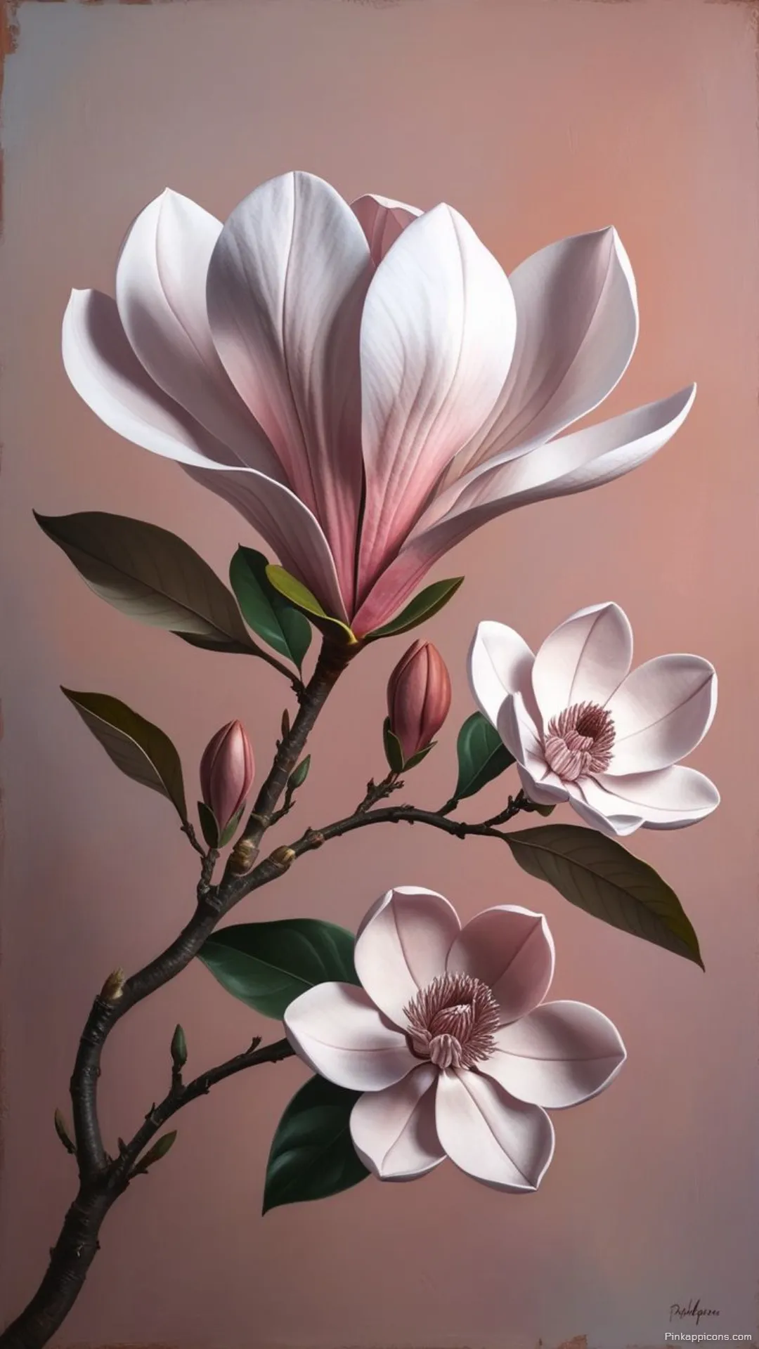 Elegant botanical illustration of pink and white magnolia wallpaper for a classic phone screen Elegant botanical illustration of pink and white magnolia wallpaper for a classic phone screen.