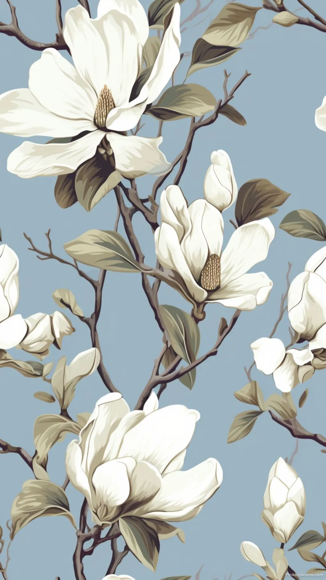 Elegant seamless floral pattern with white blooms magnolia wallpaper for a classic phone screen Elegant seamless floral pattern with white blooms magnolia wallpaper for a classic phone screen.