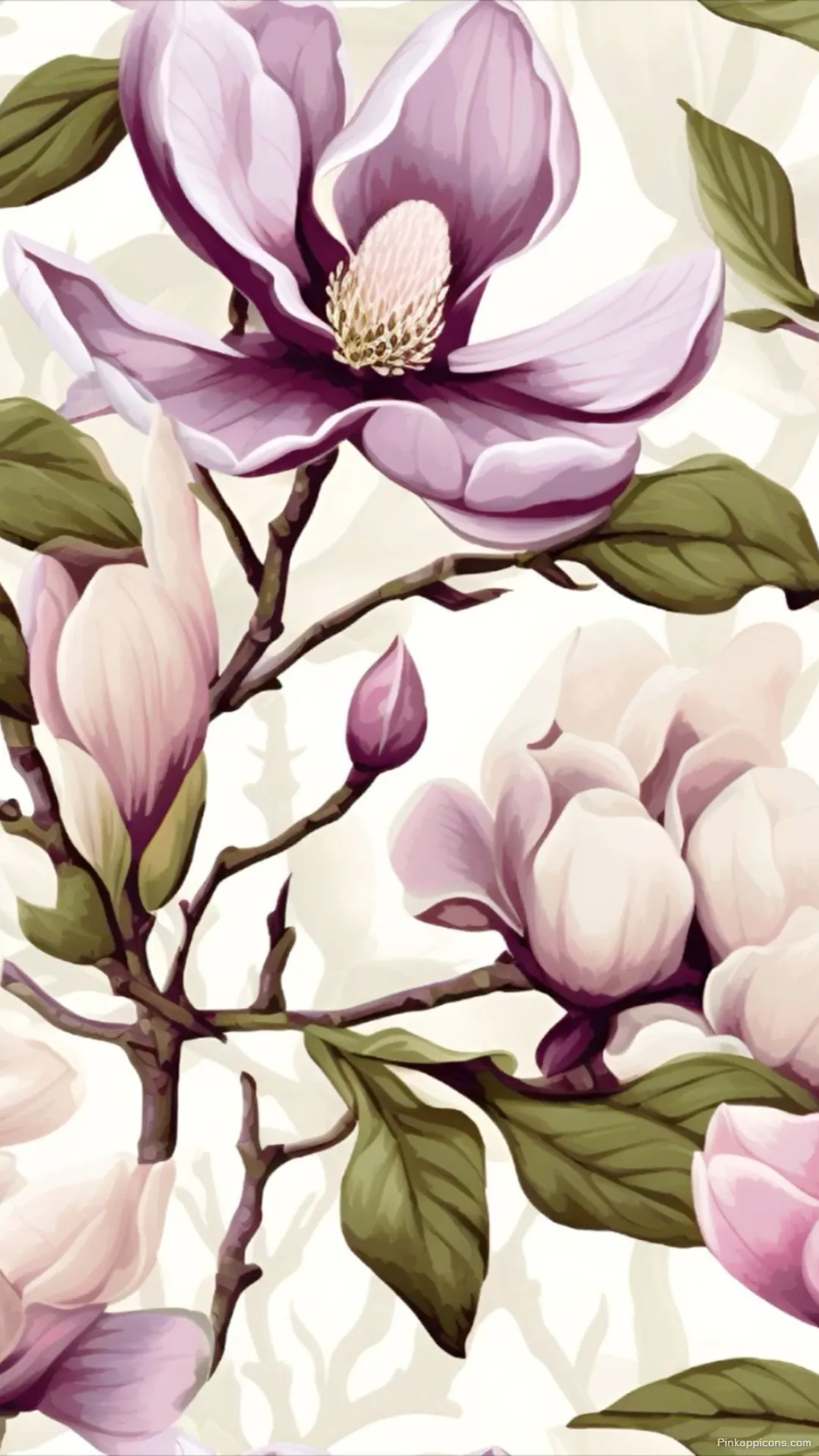 Elegant vintage botanical illustration with purple magnolia wallpaper for your phone Elegant vintage botanical illustration with purple magnolia wallpaper for your phone.