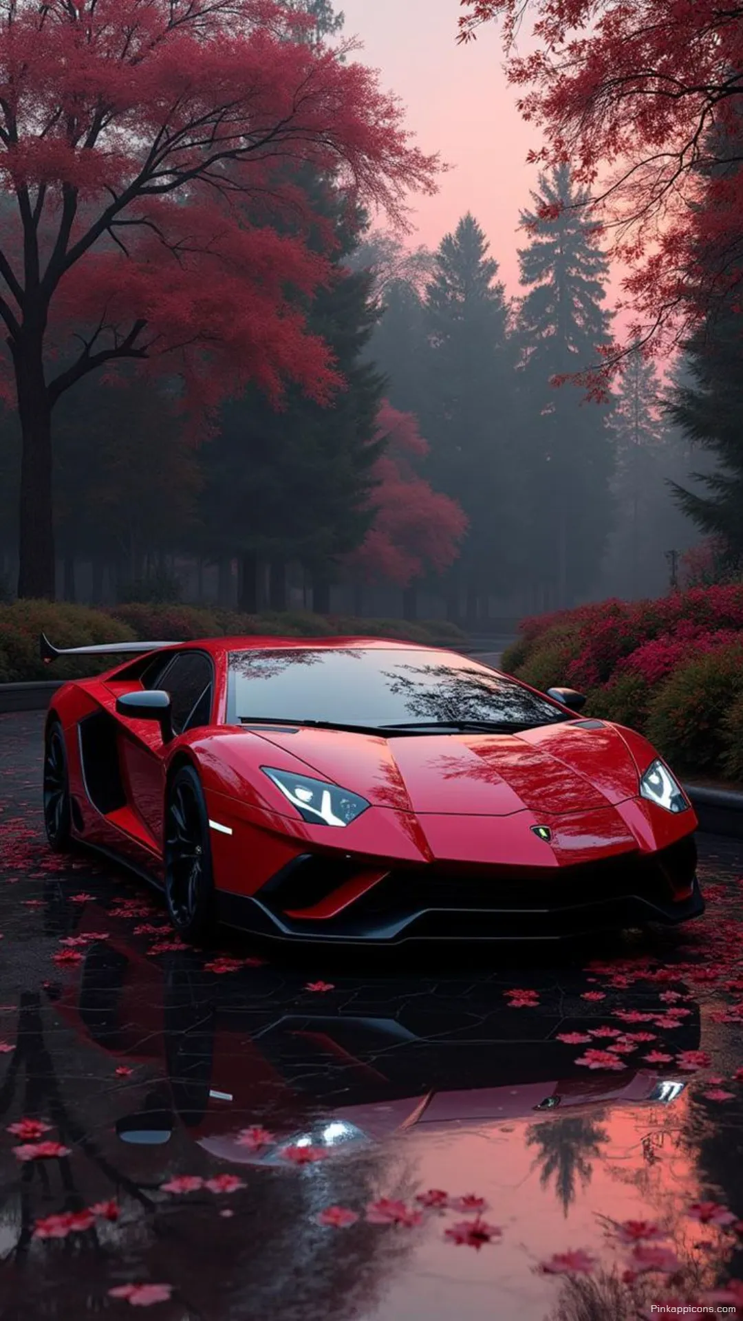 Enchanting Lamborghini Wallpaper Red Supercar Reflecting in Puddles Surrounded by Fall Foliage Enchanting Lamborghini Wallpaper Red Supercar Reflecting in Puddles, Surrounded by Fall Foliage