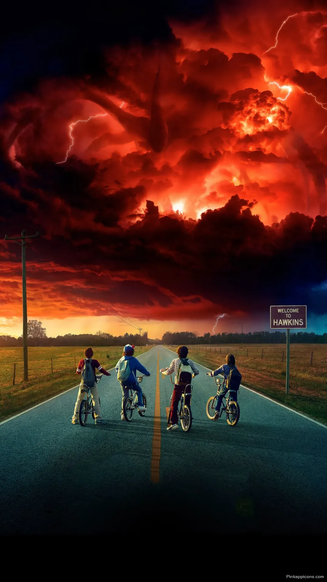 Epic Stranger Things Wallpaper for Phone Kids on Bikes Face the Mind Flayer and a Stormy Hawkins Sky Epic Stranger Things Wallpaper for Phone Kids on Bikes Face the Mind Flayer and a Stormy Hawkins Sky.