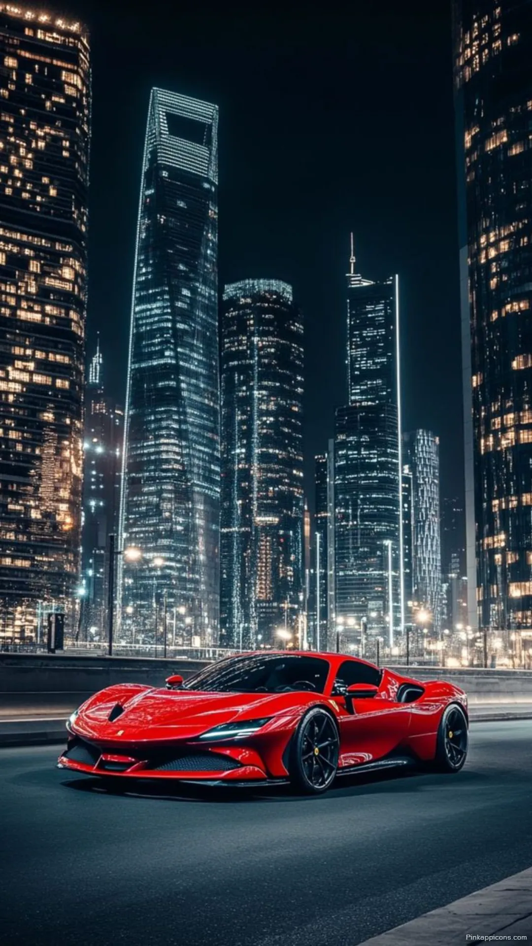 Exclusive City Night Ferrari Dream Car wallpaper Elegant supercar gleaming under metropolitan lights a premium phone display wallpaper Exclusive City Night Ferrari Dream Car wallpaper Elegant supercar gleaming under metropolitan lights, a premium phone display wallpaper
