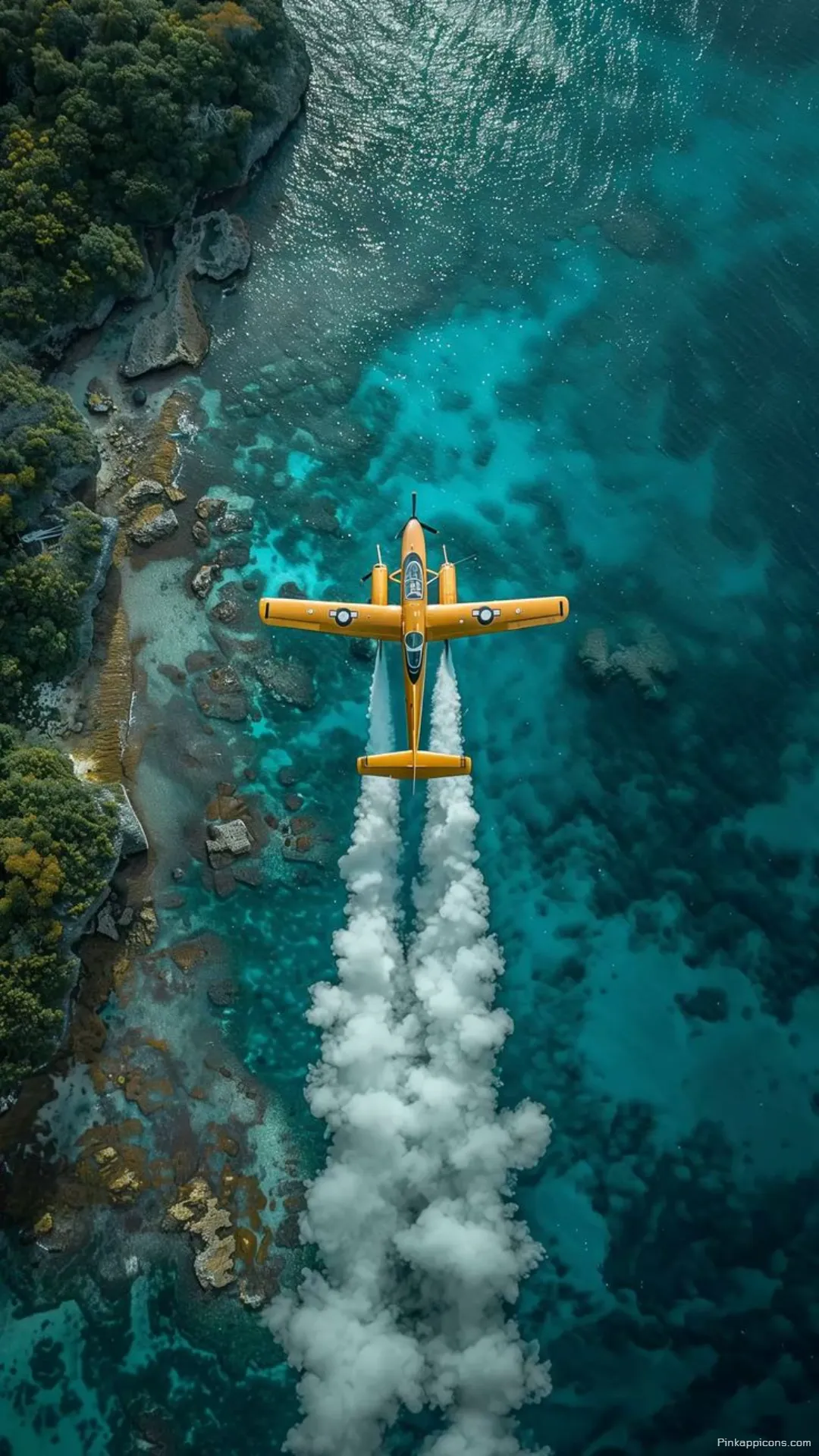 Exotic Island Ocean Wallpaper Aerial View of a Plane Over Sparkling Turquoise Waters and Green Cliffs Phone Wallpaper Exotic Island Ocean Wallpaper Aerial View of a Plane Over Sparkling Turquoise Waters and Green Cliffs Phone Wallpaper