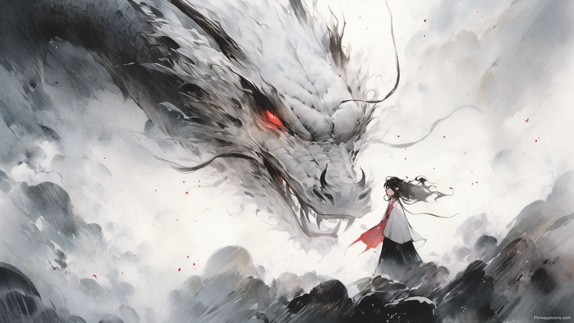 Face the Majestic White Dragon A Stunning Ink Wash Style Laptop Anime Wallpaper Face the Majestic White Dragon A Stunning Ink Wash Style Laptop Anime Wallpaper.