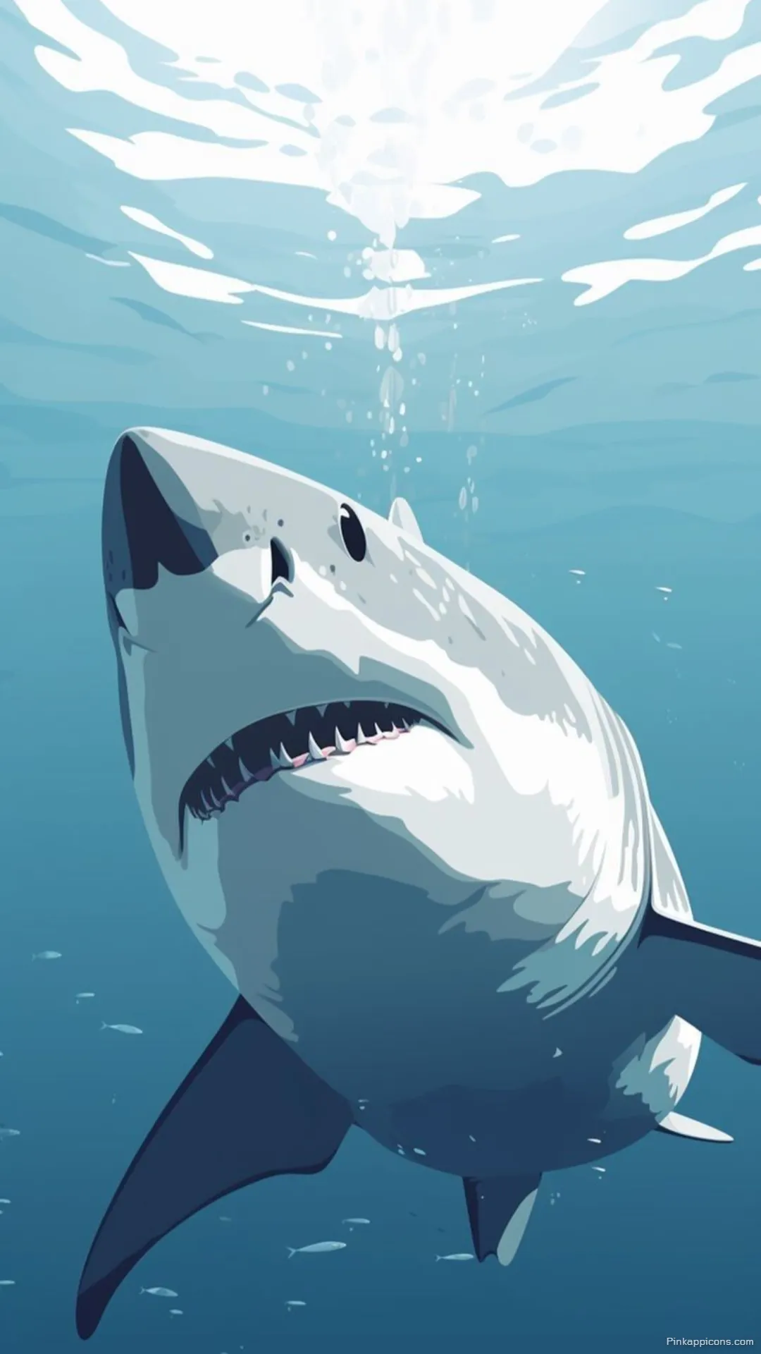 Fierce great white shark wallpaper for phone an eye catching illustration of a marine predator Fierce great white shark wallpaper for phone, an eye-catching illustration of a marine predator.