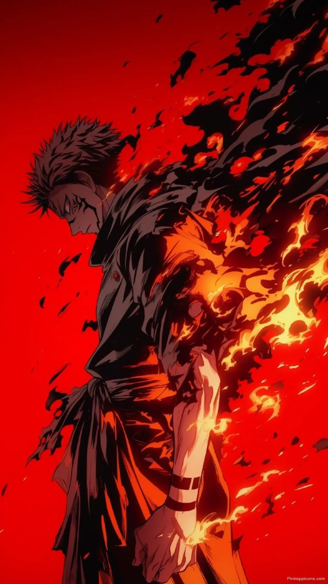 Fiery anime hero ablaze with power a dynamic dark anime wallpaper 4K for your phone screen Fiery anime hero ablaze with power, a dynamic dark anime wallpaper 4K for your phone screen.