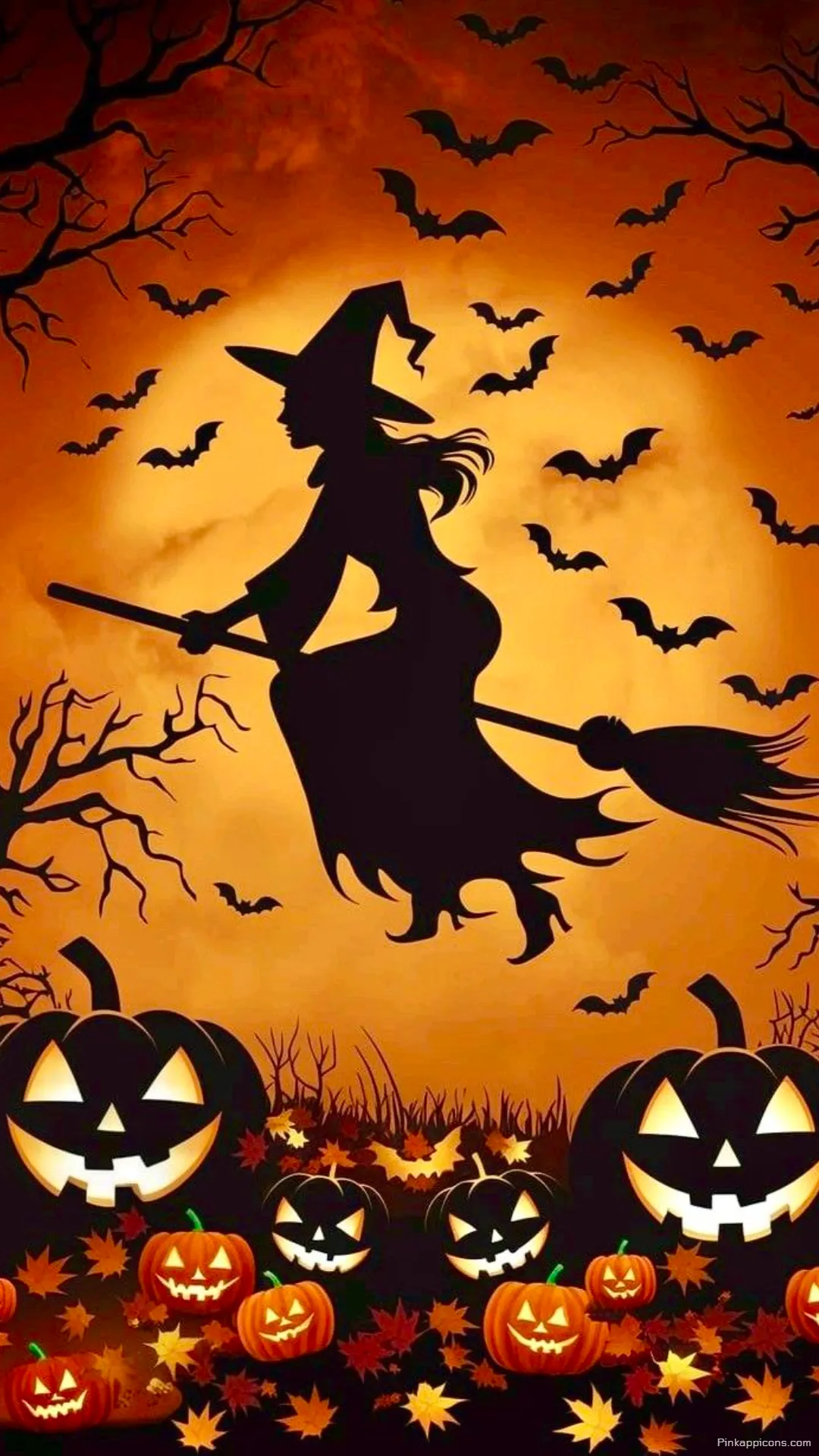 Flying Witch Full Moon Silhouette Halloween Wallpaper Spooky Orange Sky Phone Background Flying Witch & Full Moon Silhouette Halloween Wallpaper Spooky Orange Sky Phone Background.