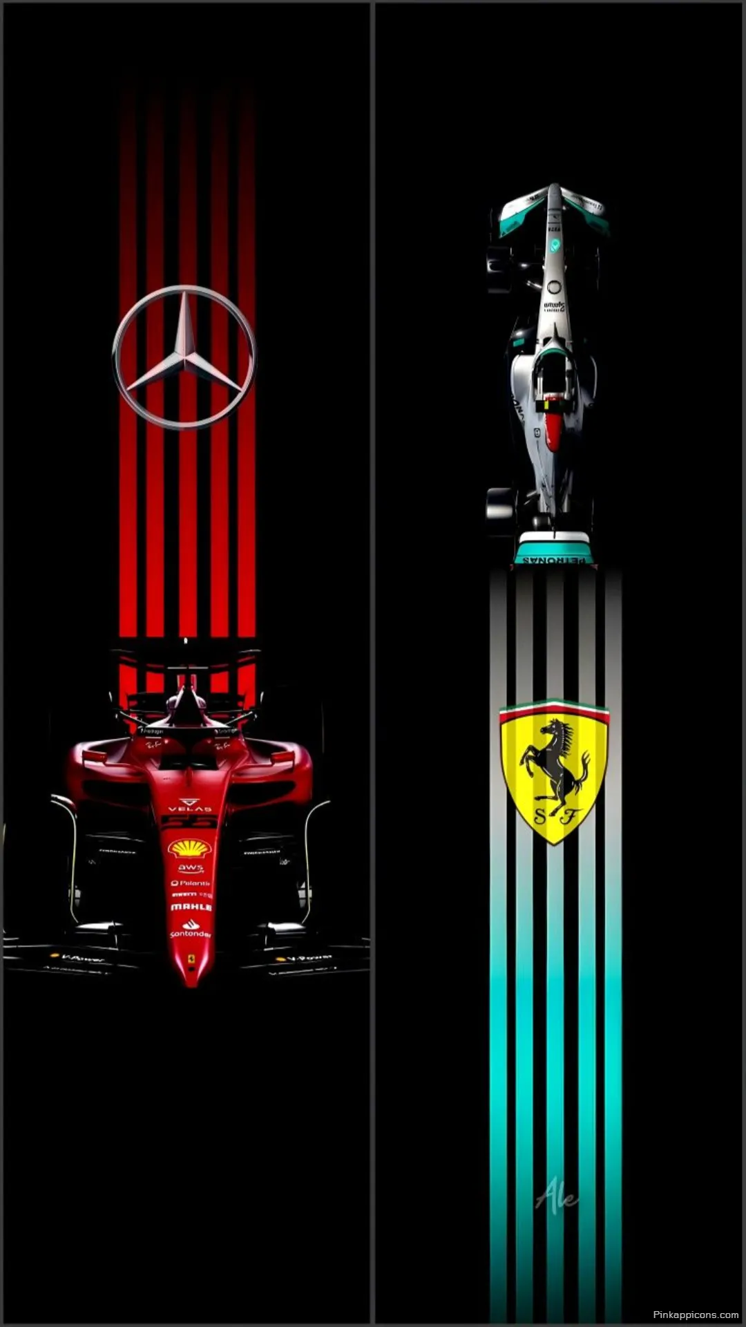 Formula 1 Rivalry Red Ferrari and Silver Mercedes F1 Cars Make a Bold Statement on This Phone Wallpaper Formula 1 Rivalry Red Ferrari and Silver Mercedes F1 Cars Make a Bold Statement on This Phone Wallpaper