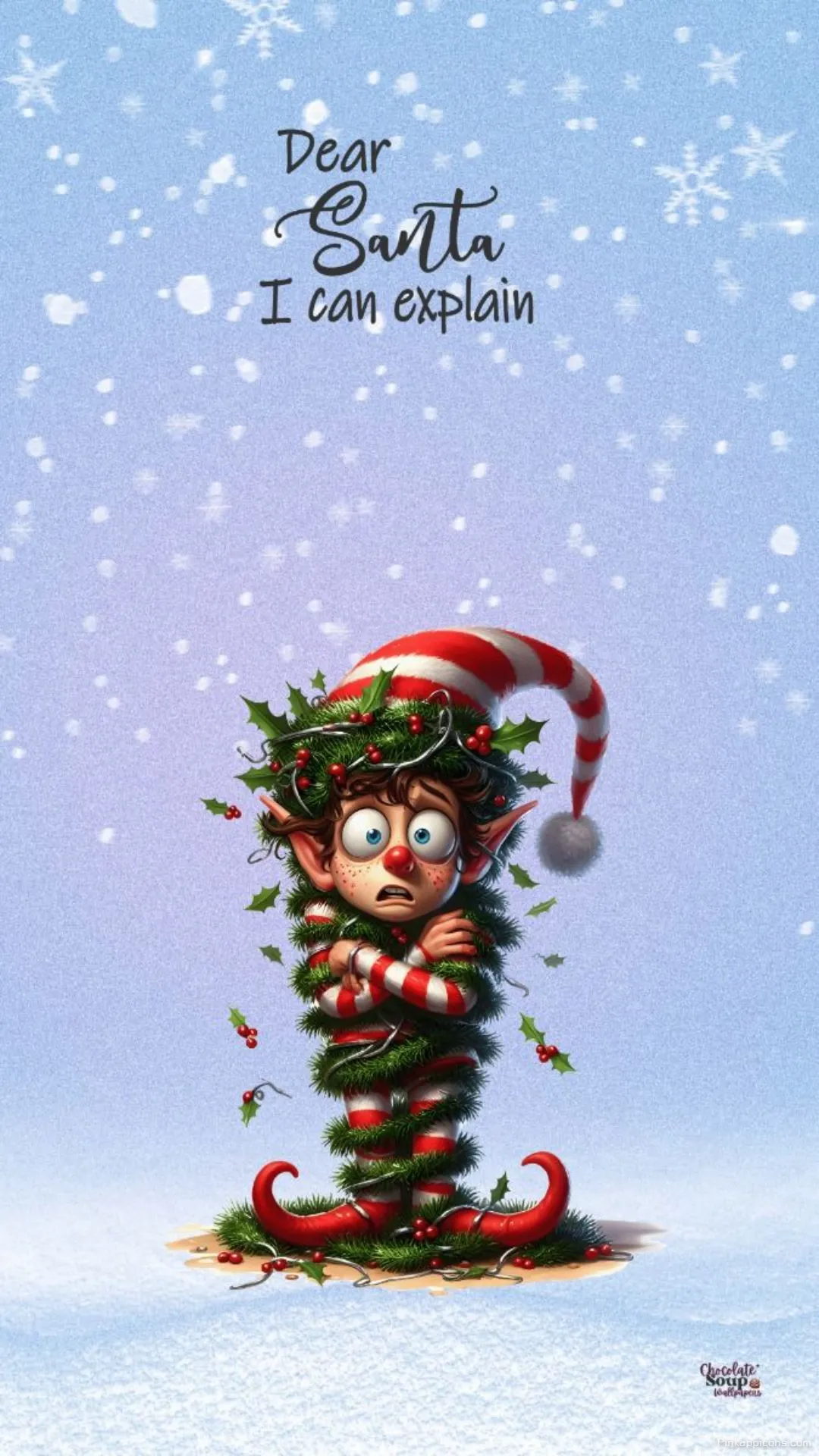 Funny Elf Tangled in Holly with Dear Santa I Can Explain Quote Christmas Wallpaper for Mobile Funny Elf Tangled in Holly with Dear Santa I Can Explain Quote Christmas Wallpaper for Mobile
