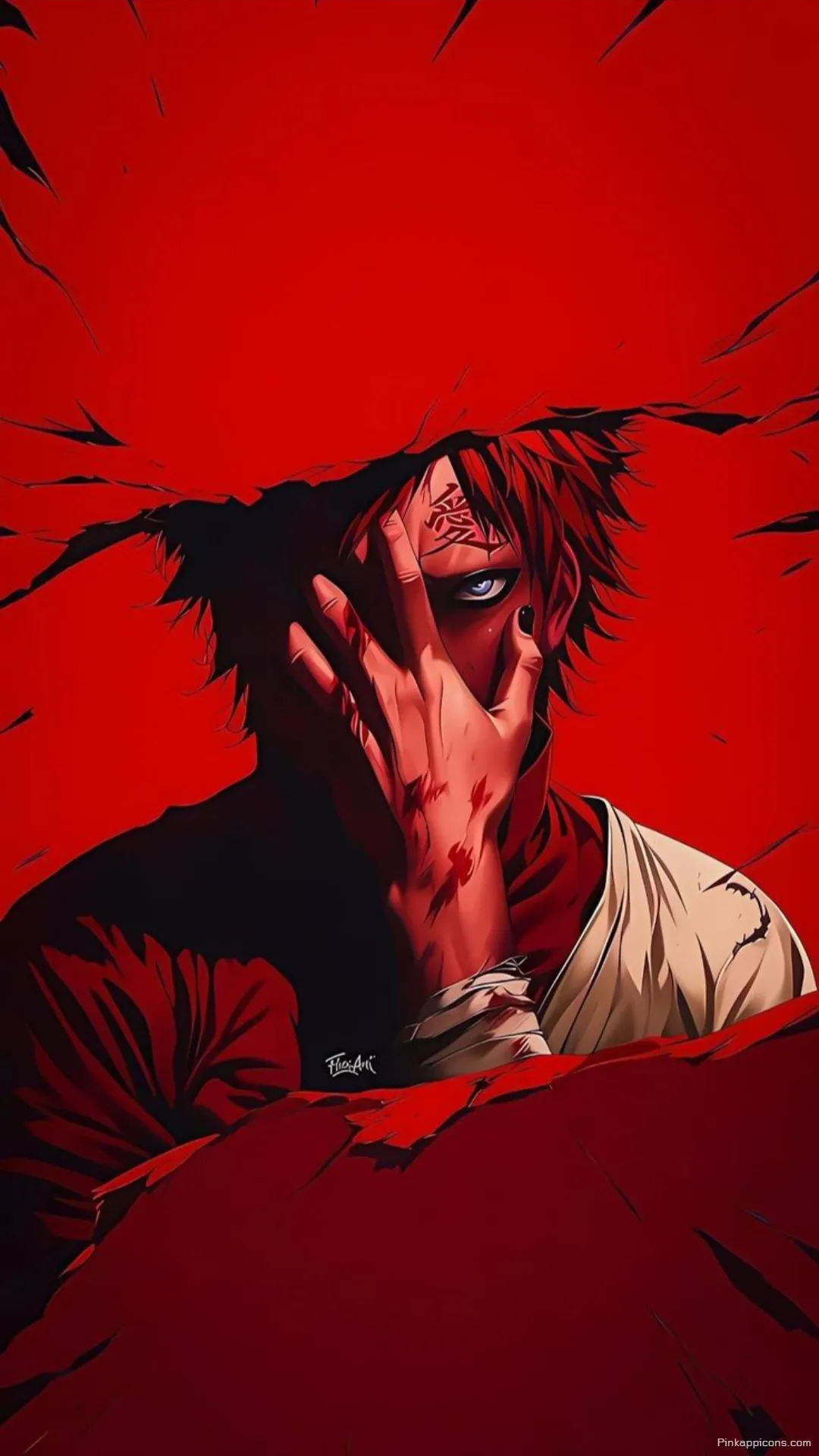 Gaaras intense gaze and powerful red aesthetic an epic dark anime wallpaper 4K for your phone Gaara’s intense gaze and powerful red aesthetic, an epic dark anime wallpaper 4K for your phone.