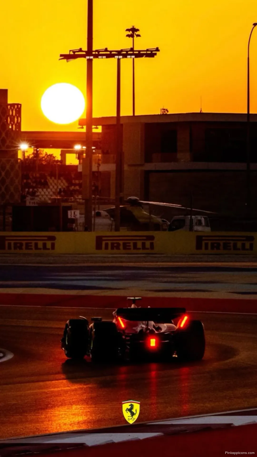 Golden Hour Grand Prix Ferrari wallpaper Powerful F1 car on a sunlit circuit embodying speed and passion ideal phone display wallpaper Golden Hour Grand Prix Ferrari wallpaper Powerful F1 car on a sunlit circuit, embodying speed and passion, ideal phone display wallpaper