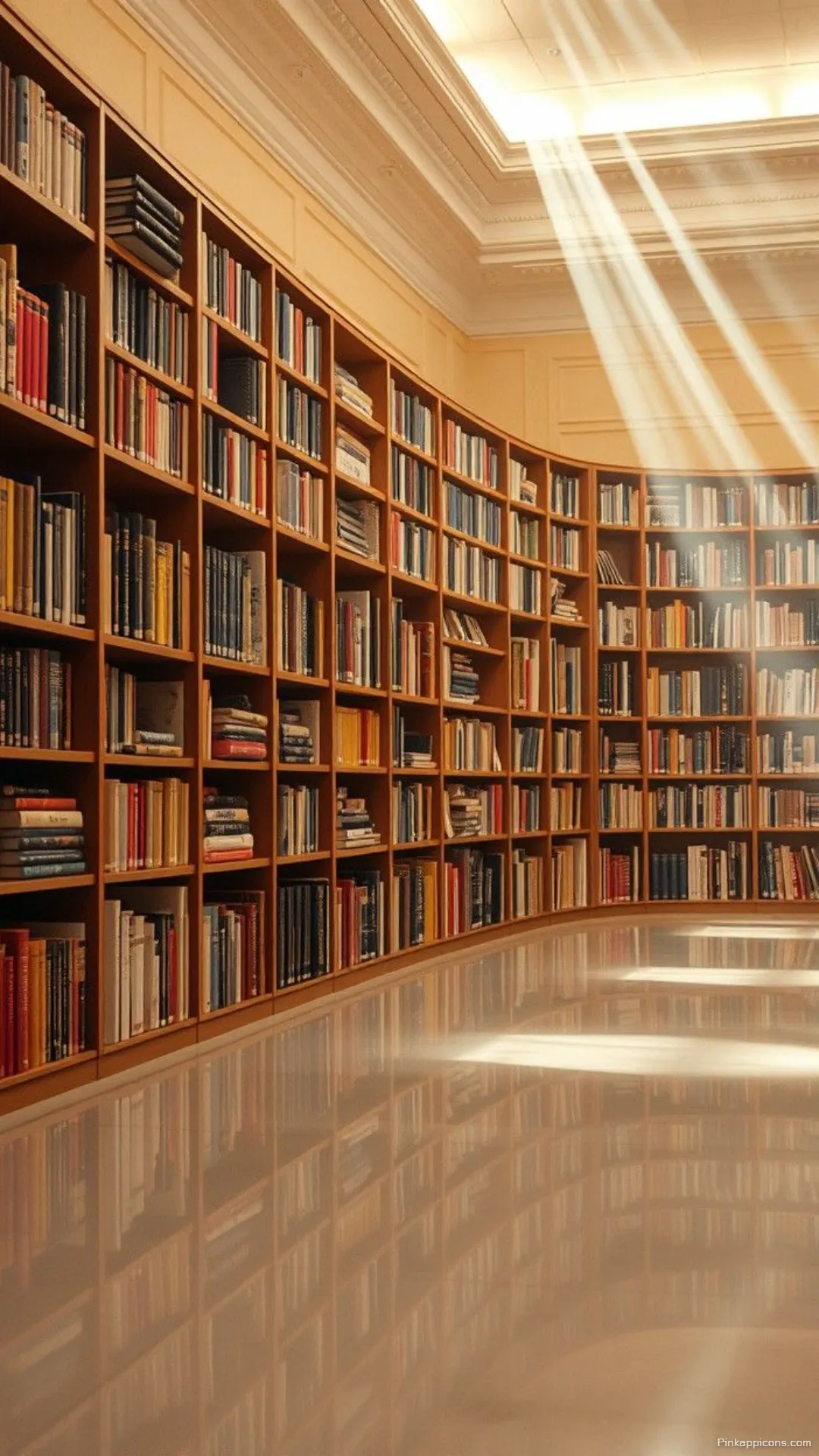 Grand library book wallpaper with curved shelves and divine sunbeams a perfect phone wallpaper Grand library book wallpaper with curved shelves and divine sunbeams, a perfect phone wallpaper.