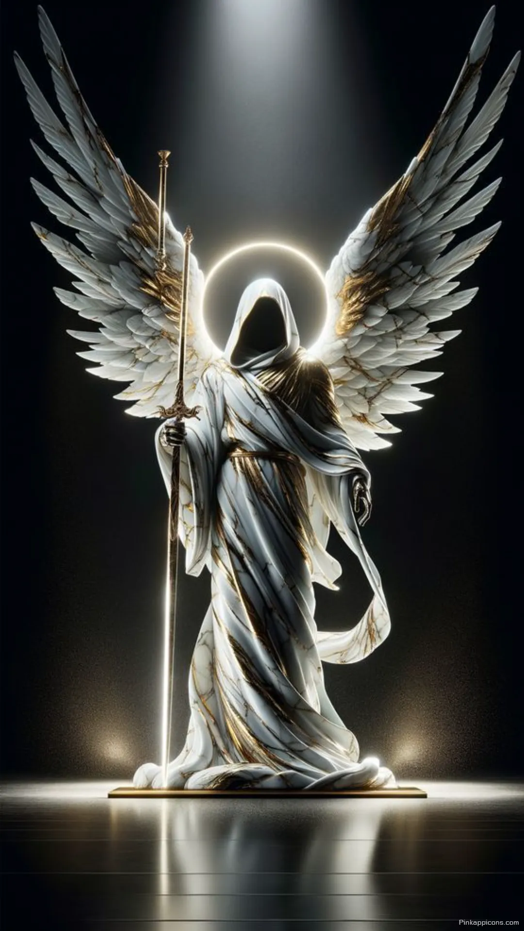 Hooded angel wallpaper with a glowing sword and halo a powerful and mystic phone wallpaper Hooded angel wallpaper with a glowing sword and halo, a powerful and mystic phone wallpaper.