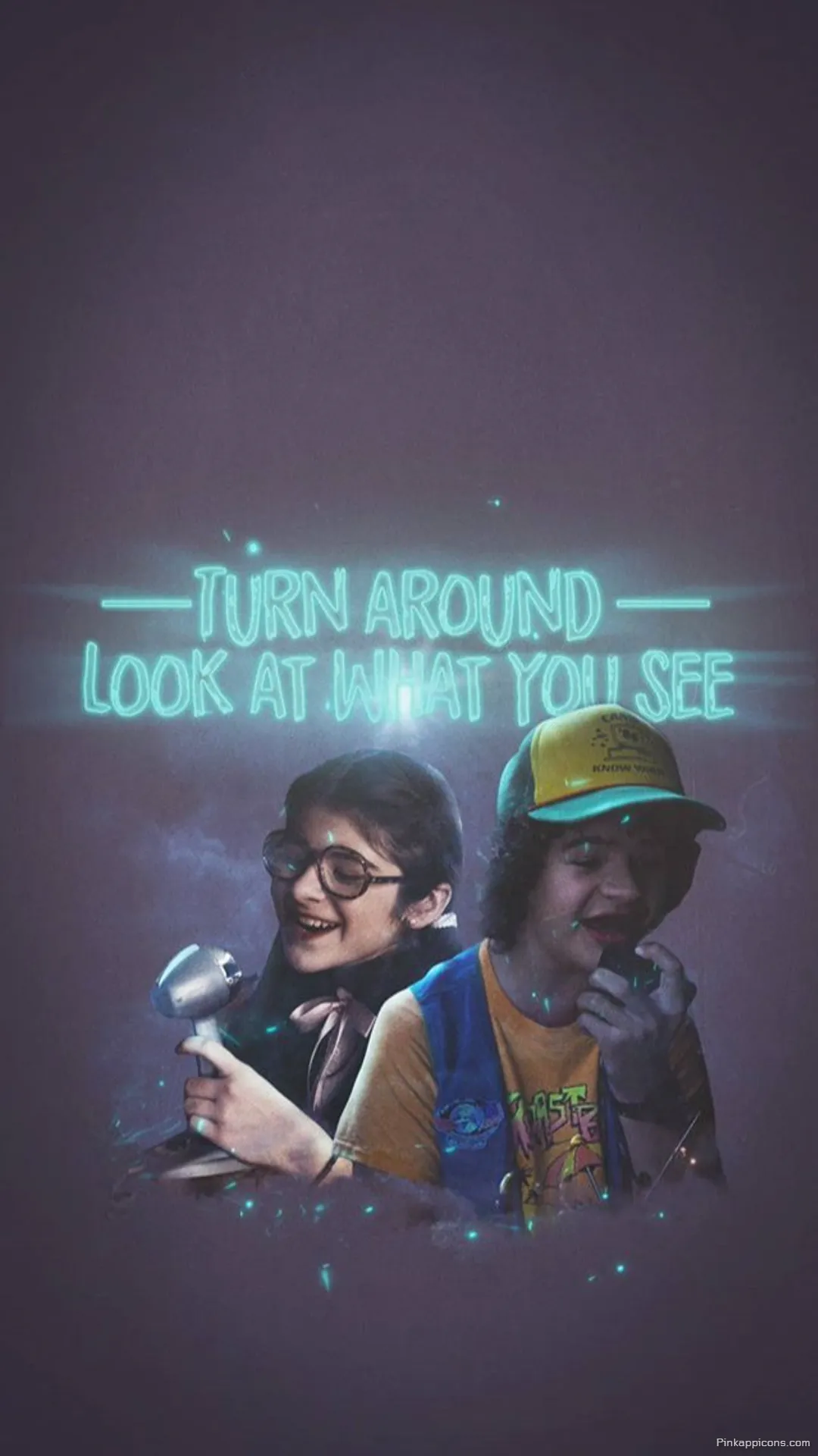 Iconic Dustin and Suzie Stranger Things Wallpaper for Phone Singing NeverEnding Story with Neon Lyrics Iconic Dustin and Suzie Stranger Things Wallpaper for Phone Singing NeverEnding Story with Neon Lyrics.