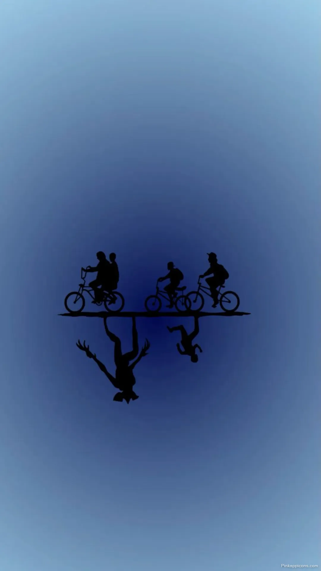 Iconic Stranger Things Wallpaper for Phone Kids on Bikes Silhouette with Eerie Upside Down Demogorgon Reflection Iconic Stranger Things Wallpaper for Phone Kids on Bikes Silhouette with Eerie Upside Down Demogorgon Reflection.
