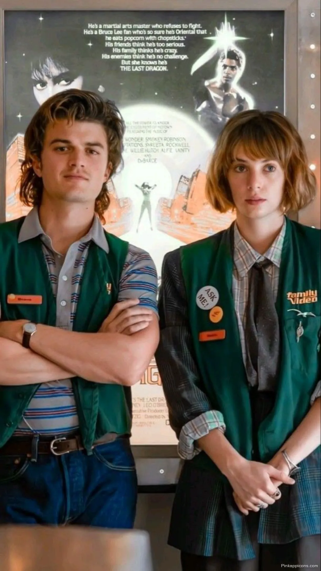 Iconic Stranger Things Wallpaper for Phone Steve and Robin at Family Video Capturing Their Quirky Partnership Iconic Stranger Things Wallpaper for Phone Steve and Robin at Family Video, Capturing Their Quirky Partnership.