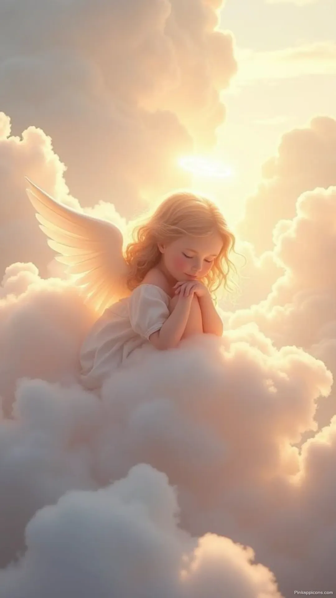 Innocent little girl angel wallpaper praying on a cloud a serene and peaceful phone wallpaper Innocent little girl angel wallpaper praying on a cloud, a serene and peaceful phone wallpaper.