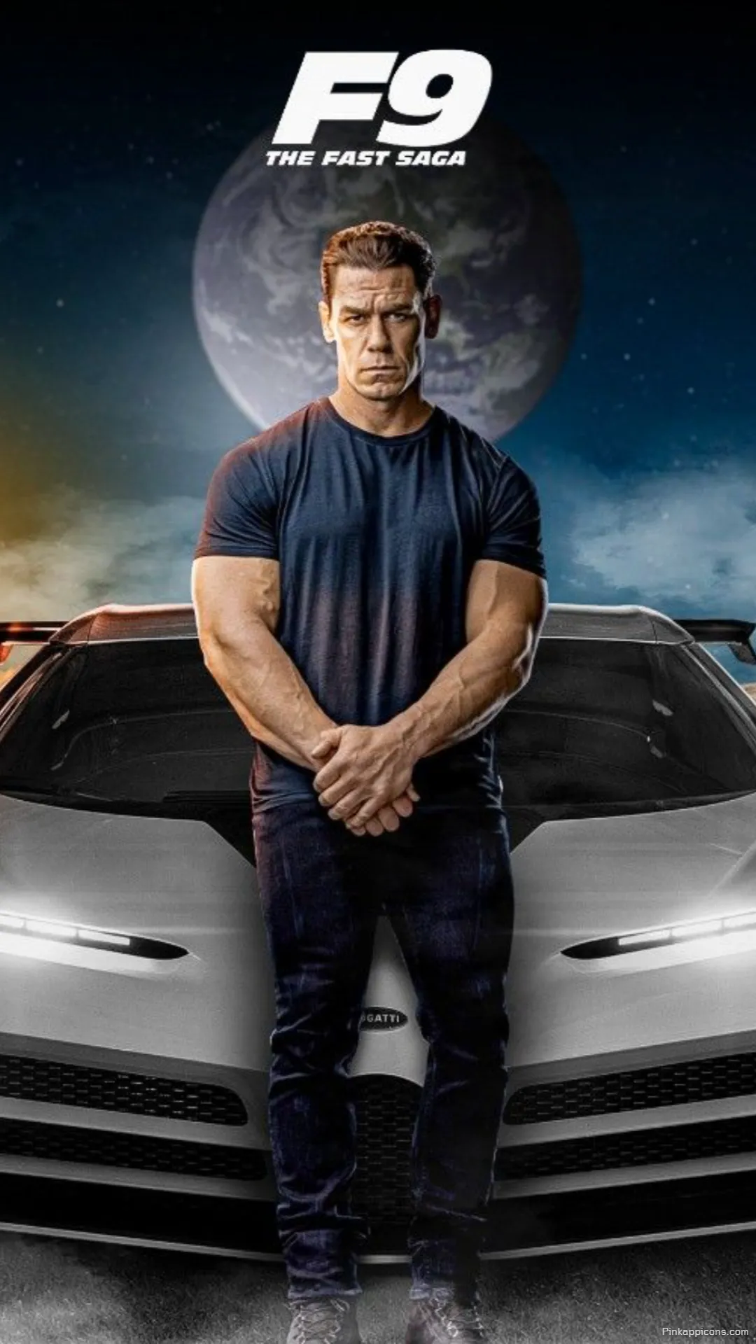 Intense John Cena and sleek white sports car from F9 The Fast Saga fast and furious wallpaper a stellar phone background Intense John Cena and sleek white sports car from F9 The Fast Saga fast and furious wallpaper, a stellar phone background.