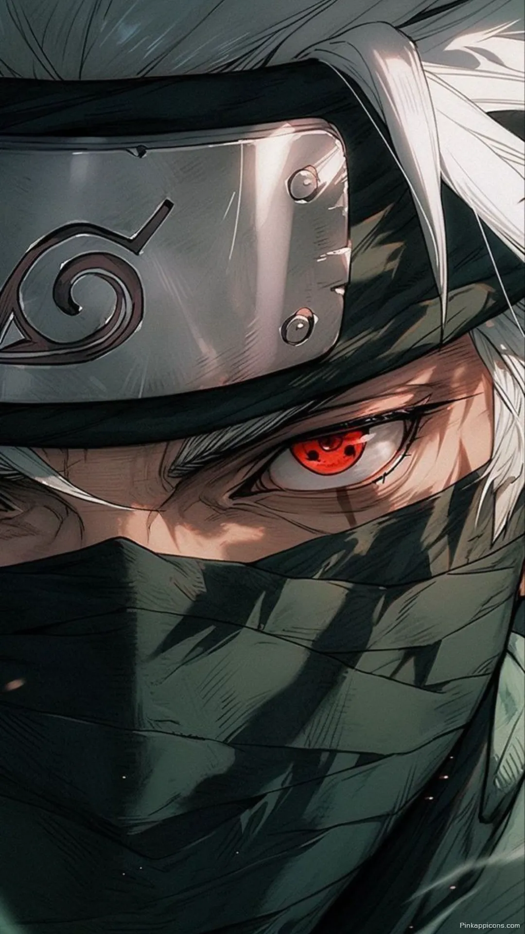 Intense Sharingan Gaze Kakashi Hatakes powerful red eye in this dark anime wallpaper 4K for your phone Intense Sharingan Gaze Kakashi Hatake’s powerful red eye in this dark anime wallpaper 4K for your phone.