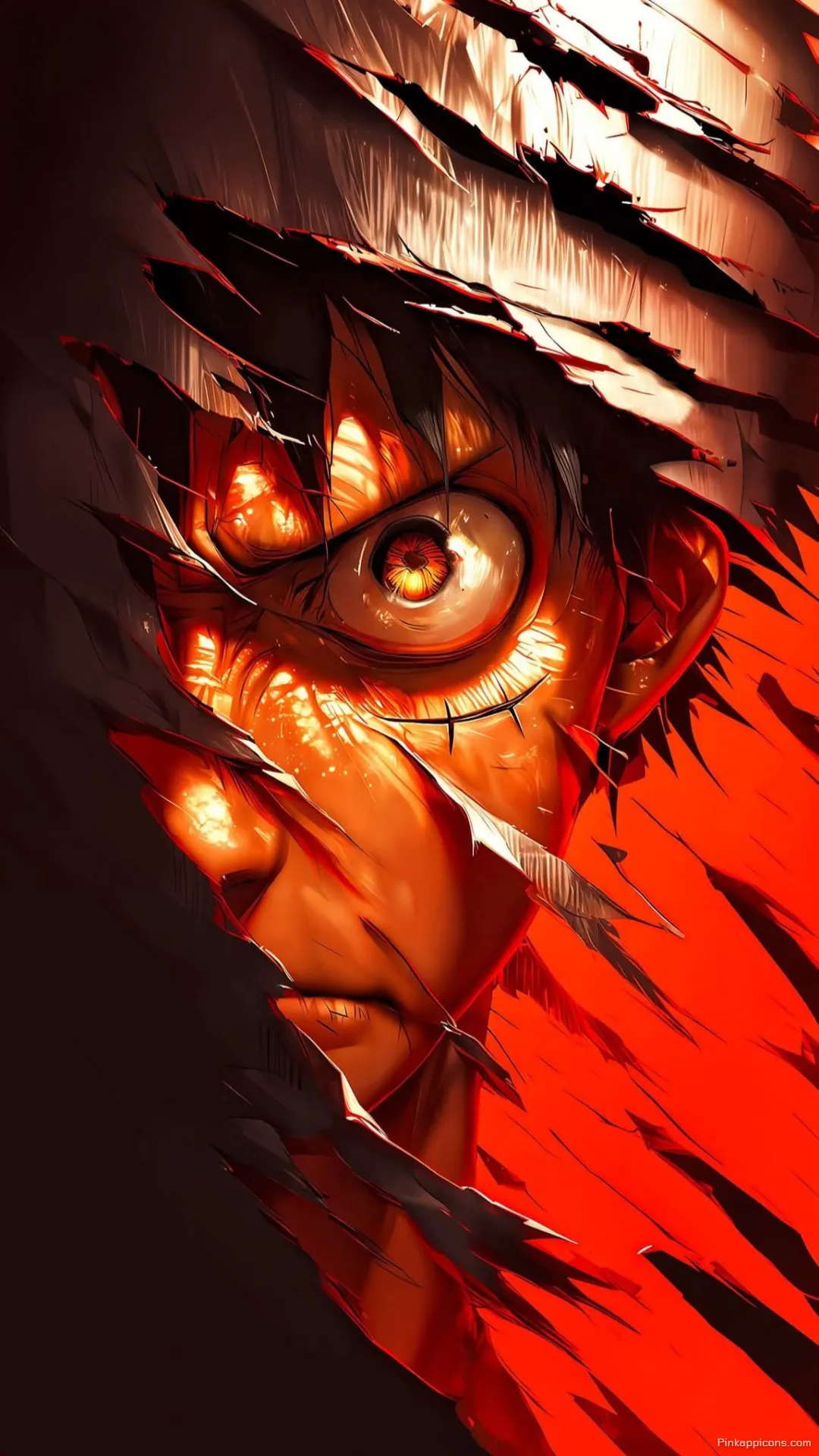 Intense glowing eye fierce red energy bursts forth an epic dark anime wallpaper 4K for your phone Intense glowing eye, fierce red energy bursts forth an epic dark anime wallpaper 4K for your phone.