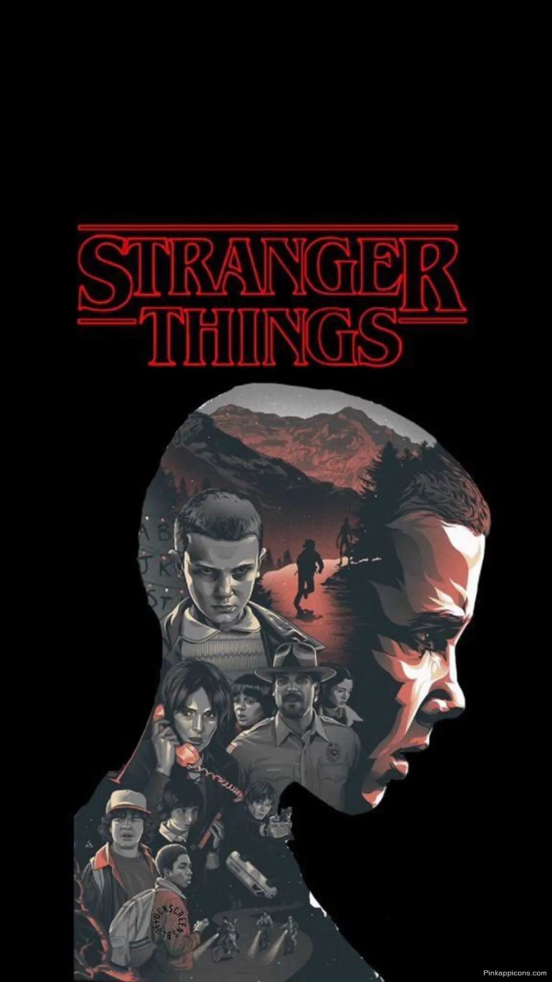 Intricate Stranger Things Wallpaper for Phone Iconic Character Silhouette Filled with Key Scenes and Cast Intricate Stranger Things Wallpaper for Phone Iconic Character Silhouette Filled with Key Scenes and Cast.