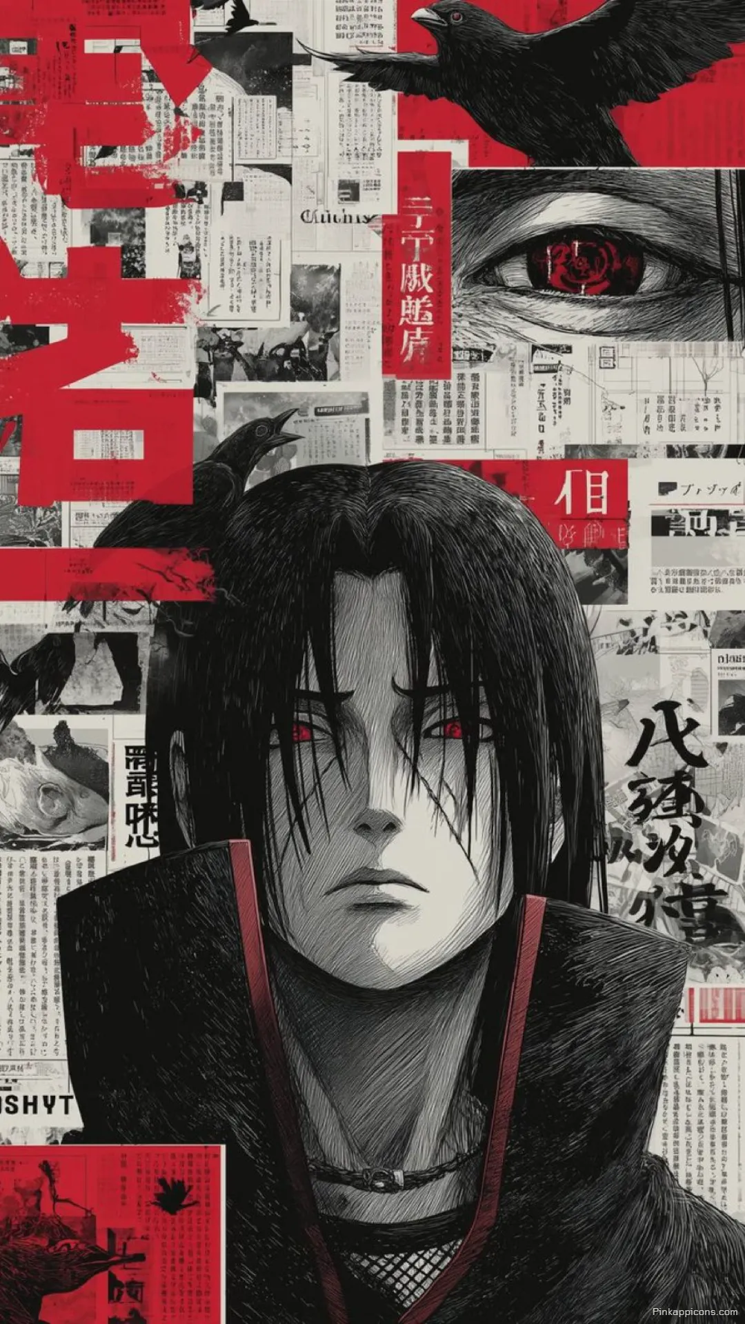 Itachi Uchihas intense Sharingan gaze in a captivating dark anime wallpaper 4K for your phone Itachi Uchiha’s intense Sharingan gaze in a captivating dark anime wallpaper 4K for your phone.