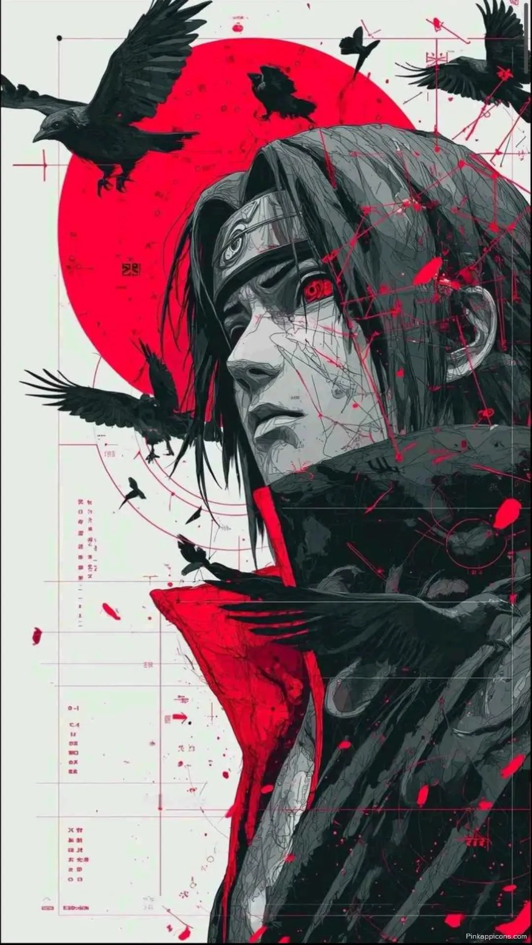Itachi Uchihas intense red eyes and crows in this stunning dark anime wallpaper 4K for your phone Itachi Uchiha’s intense red eyes and crows in this stunning dark anime wallpaper 4K for your phone.