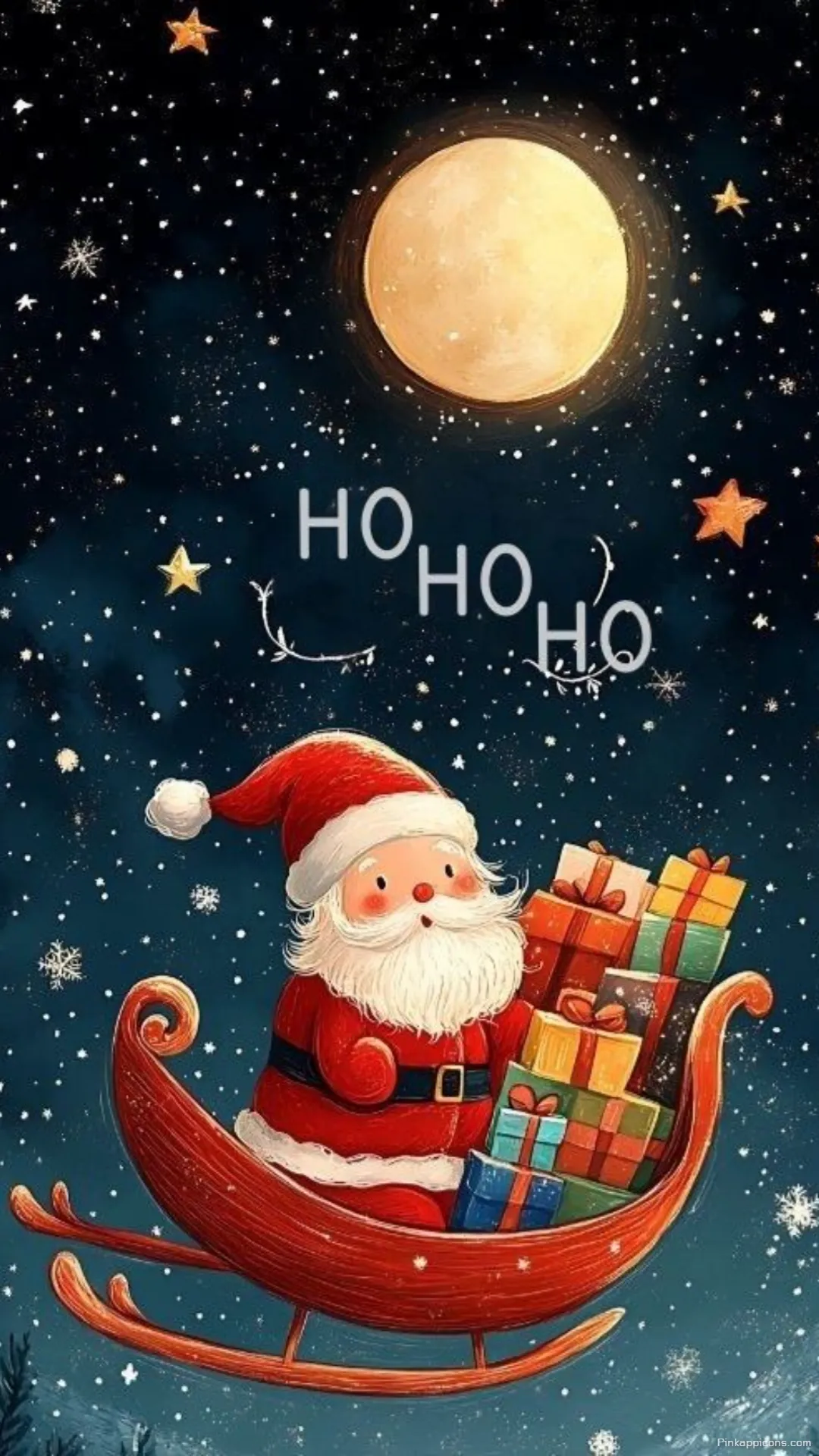Jolly Santa in Sleigh with Gifts Christmas Wallpaper Starry Night Full Moon Phone Wallpaper Jolly Santa in Sleigh with Gifts Christmas Wallpaper Starry Night & Full Moon Phone Wallpaper