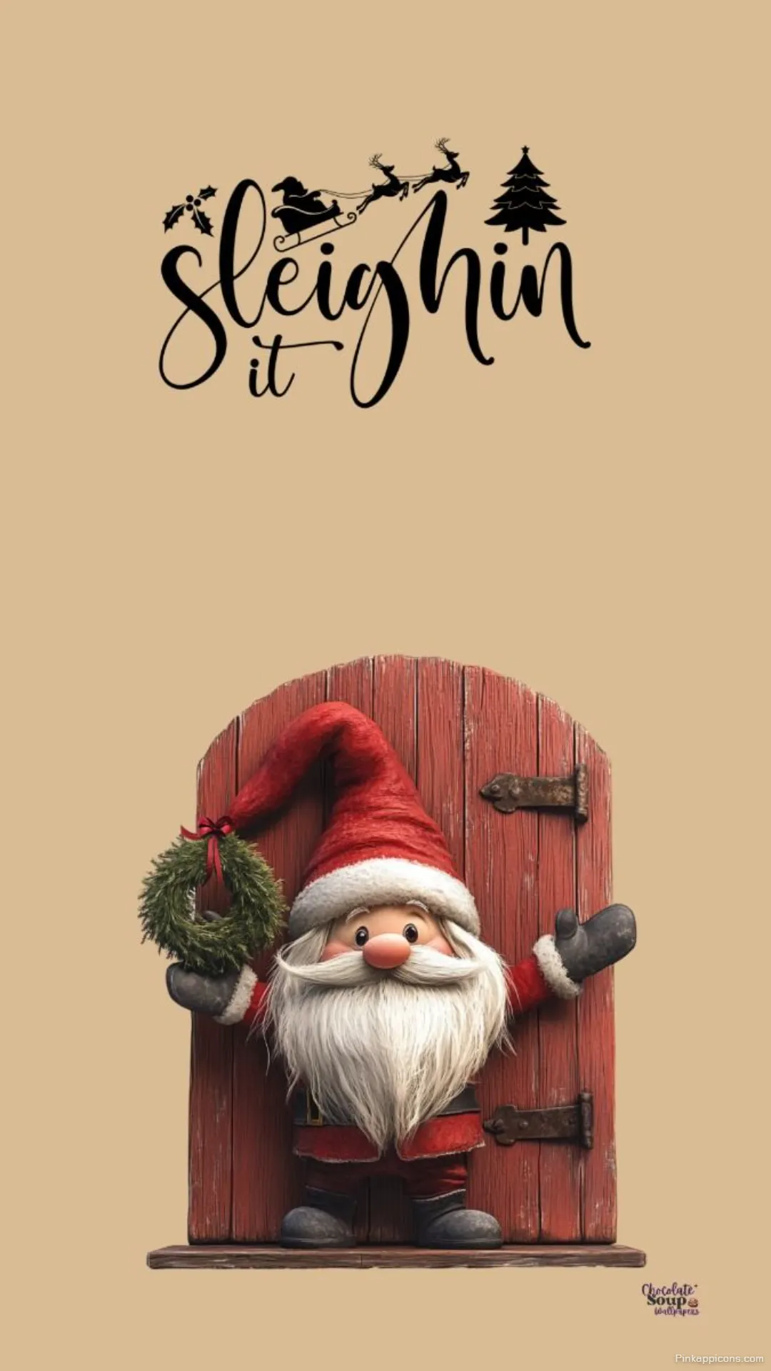 Jolly Santa with Wreath Sleighin It Christmas Wallpaper for Phone Festive Door Design Jolly Santa with Wreath & Sleighin’ It Christmas Wallpaper for Phone – Festive Door Design