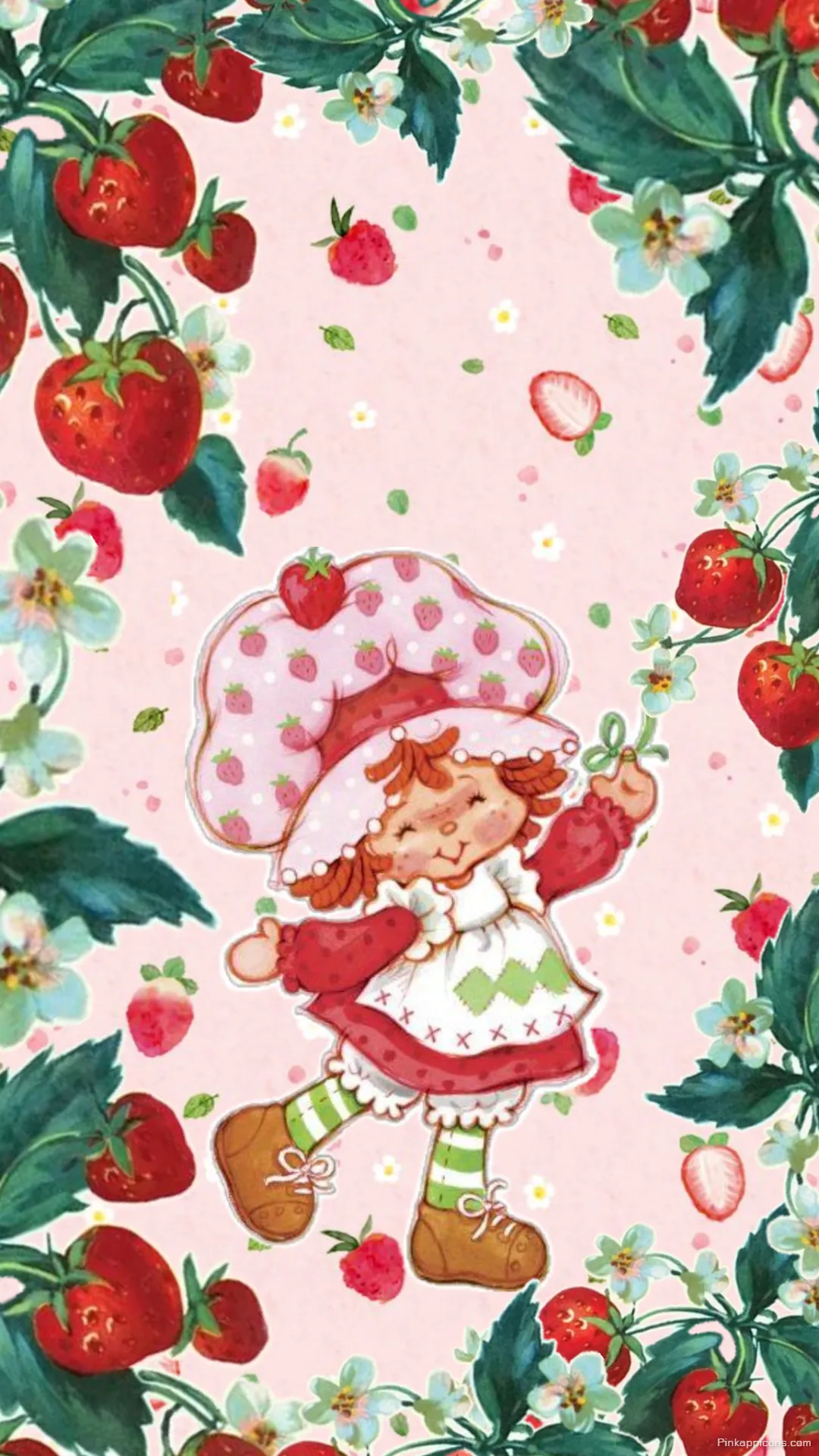 Joyful Dancing Strawberry Shortcake Wallpaper Pink Floral Berry Frame Background Joyful Dancing Strawberry Shortcake Wallpaper Pink Floral & Berry Frame Background