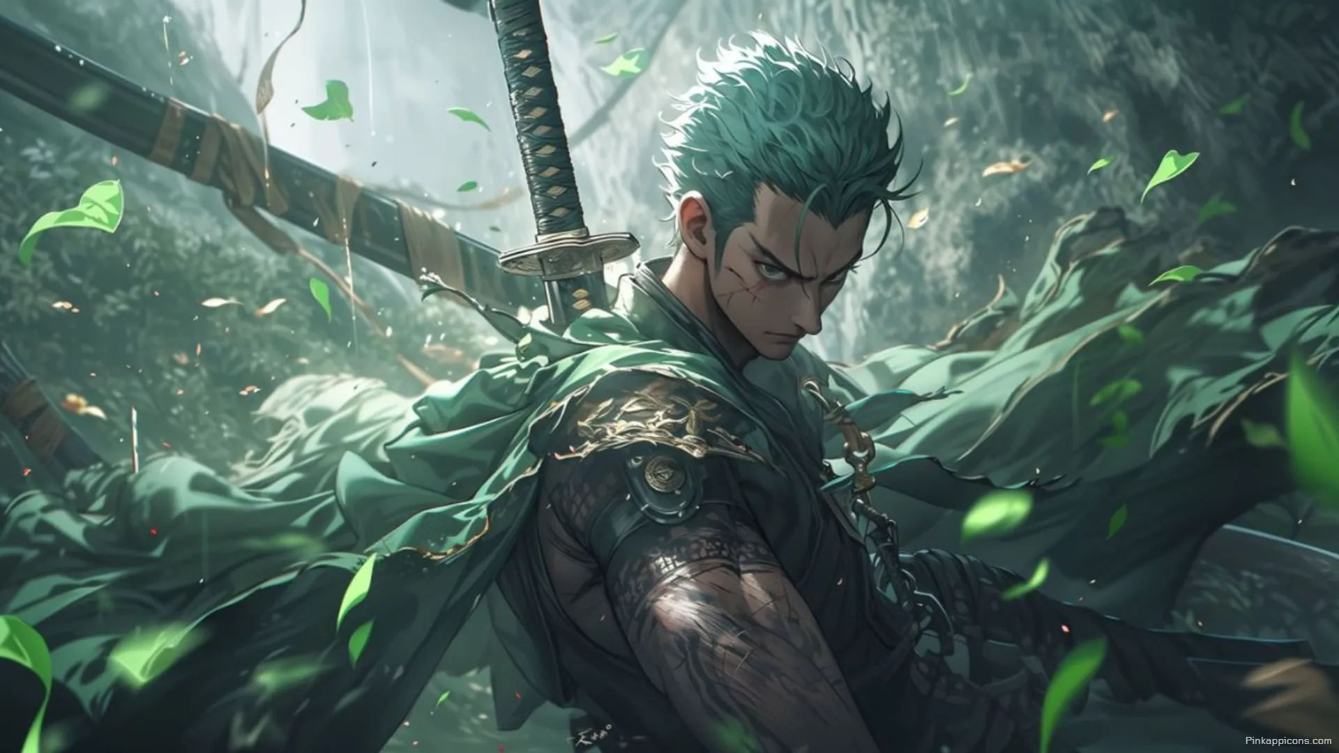 Legendary Roronoa Zoro with Green Hair and Katana in Forest Dynamic Laptop Anime Wallpaper HD Legendary Roronoa Zoro with Green Hair and Katana in Forest – Dynamic Laptop Anime Wallpaper HD