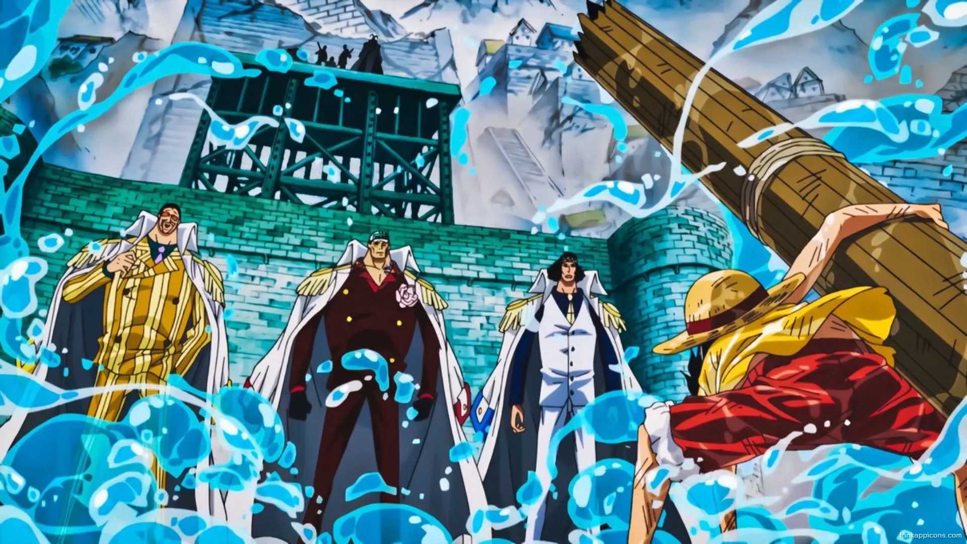 Luffys Defiance Facing the Three Admirals in this One Piece Laptop Anime Wallpaper Luffy’s Defiance Facing the Three Admirals in this One Piece Laptop Anime Wallpaper.