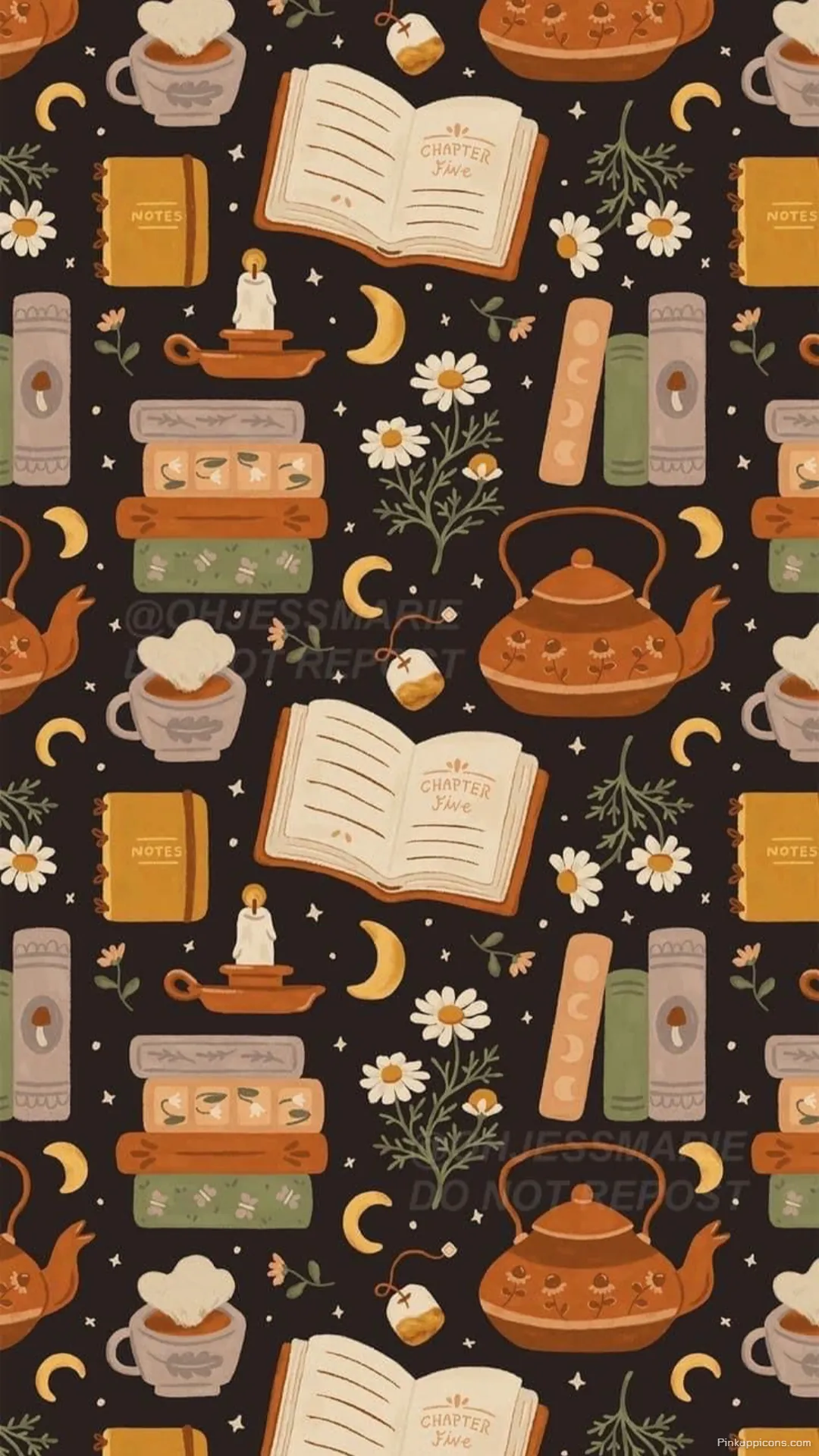 Magical Fall Evening Charming Pattern of Reading Essentials and Celestial Elements Autumn Wallpaper Magical Fall Evening Charming Pattern of Reading Essentials and Celestial Elements Autumn Wallpaper