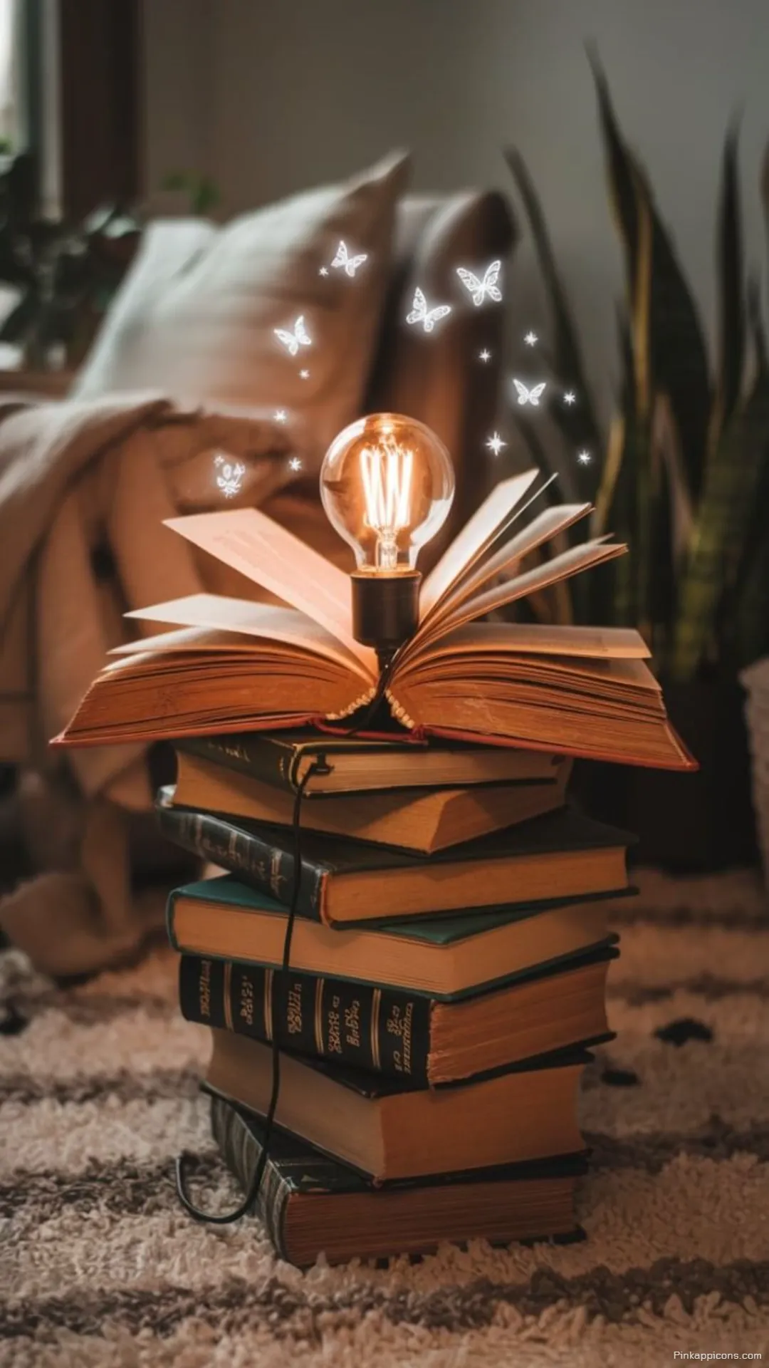Magical book wallpaper with a glowing lightbulb symbolizing the bright ideas from reading Magical book wallpaper with a glowing lightbulb, symbolizing the bright ideas from reading.
