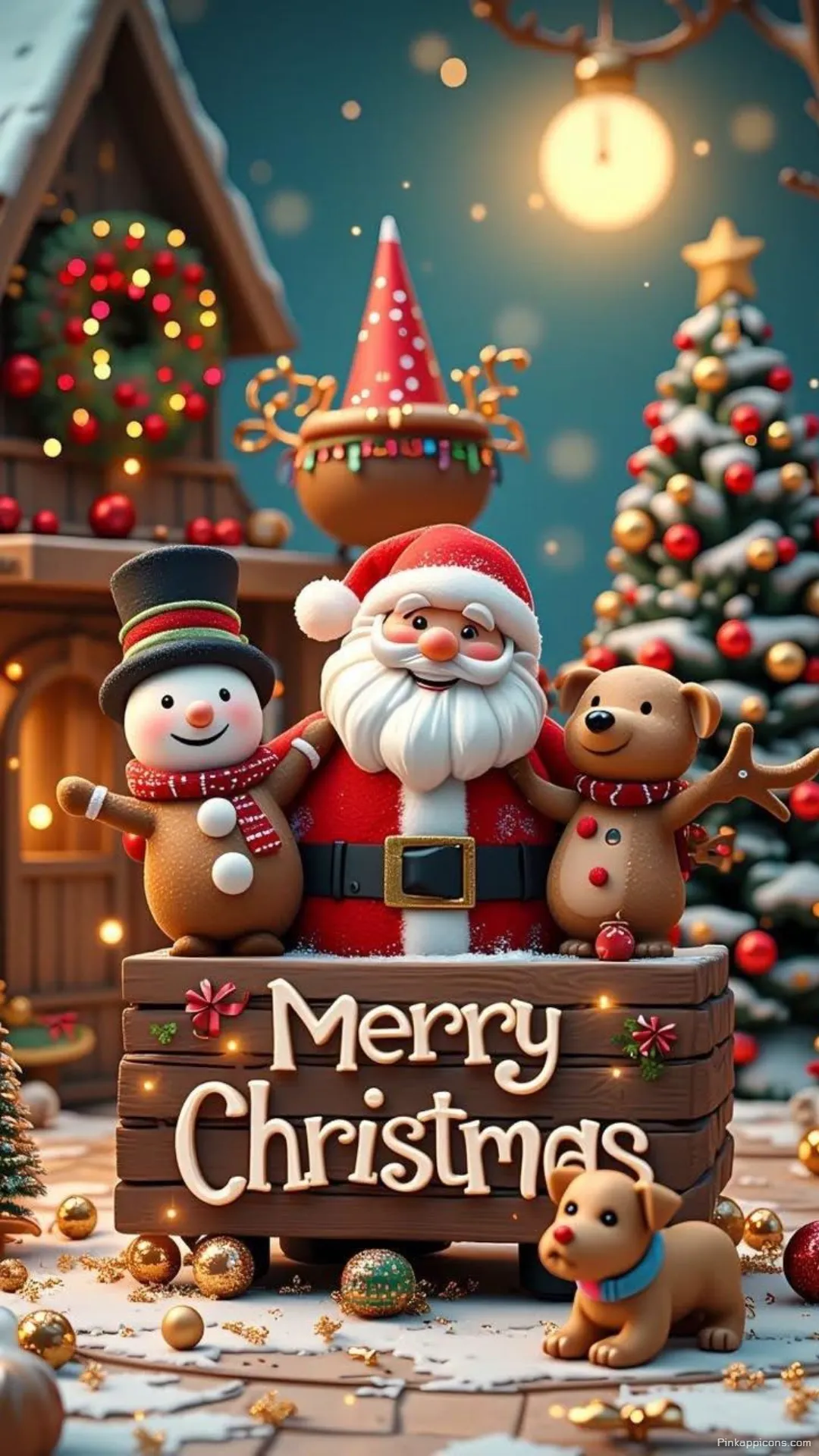Merry Christmas Wallpaper with Santa Snowman Dog Festive 3D Holiday Phone Wallpaper Merry Christmas Wallpaper with Santa, Snowman & Dog Festive 3D Holiday Phone Wallpaper