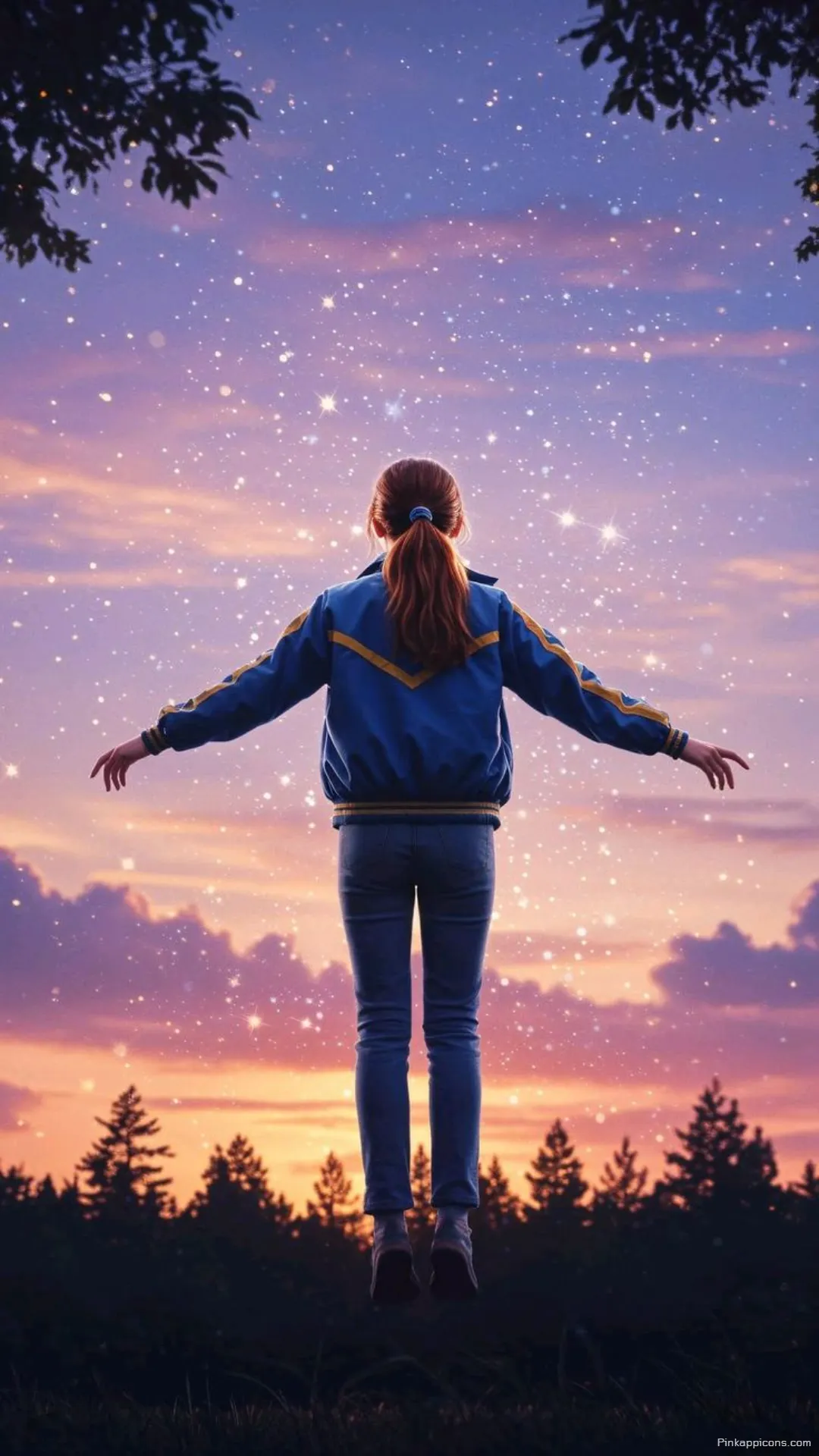 Mesmerizing Stranger Things Wallpaper for Phone Max Mayfield Floating Under a Magical Starry Sunset Sky Mesmerizing Stranger Things Wallpaper for Phone Max Mayfield Floating Under a Magical Starry Sunset Sky.
