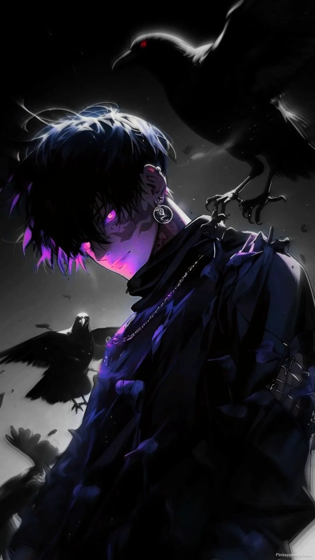 Mysterious Dark Anime Wallpaper 4K Purple Glowing Eyes Crows for an Edgy Phone Background Mysterious Dark Anime Wallpaper 4K Purple Glowing Eyes & Crows for an Edgy Phone Background