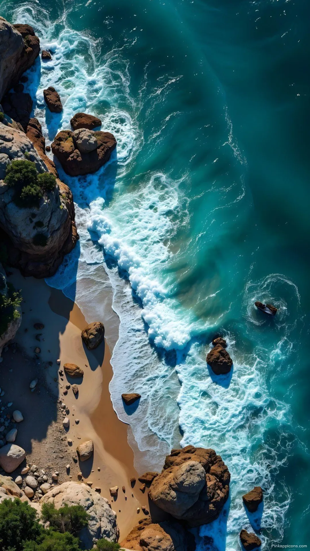 Picturesque Ocean Wallpaper Azure Waters Foamy Waves and Rugged Rock Formations Create a Serene Phone Background Picturesque Ocean Wallpaper Azure Waters, Foamy Waves, and Rugged Rock Formations Create a Serene Phone Background
