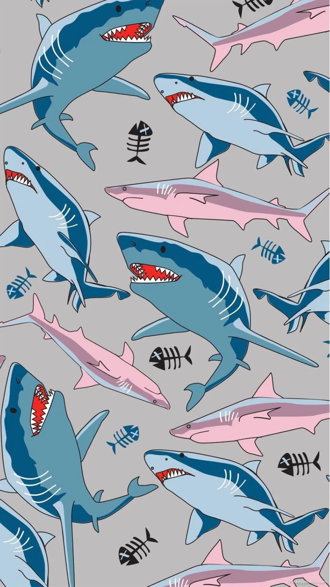 Playful Pink and Blue Shark Wallpaper Fun Cartoon Predator and Fish Bone Pattern Wallpaper Playful Pink and Blue Shark Wallpaper Fun Cartoon Predator and Fish Bone Pattern Wallpaper