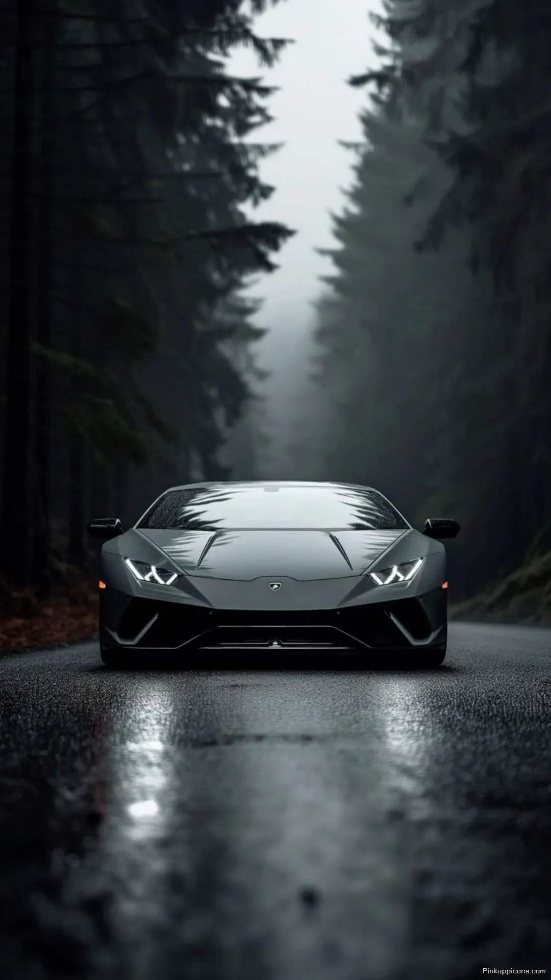Powerful Lamborghini Huracan Forest Drive wallpaper Iconic grey car amidst misty trees ideal for your phones display wallpaper Powerful Lamborghini Huracán Forest Drive wallpaper Iconic grey car amidst misty trees, ideal for your phone’s display wallpaper