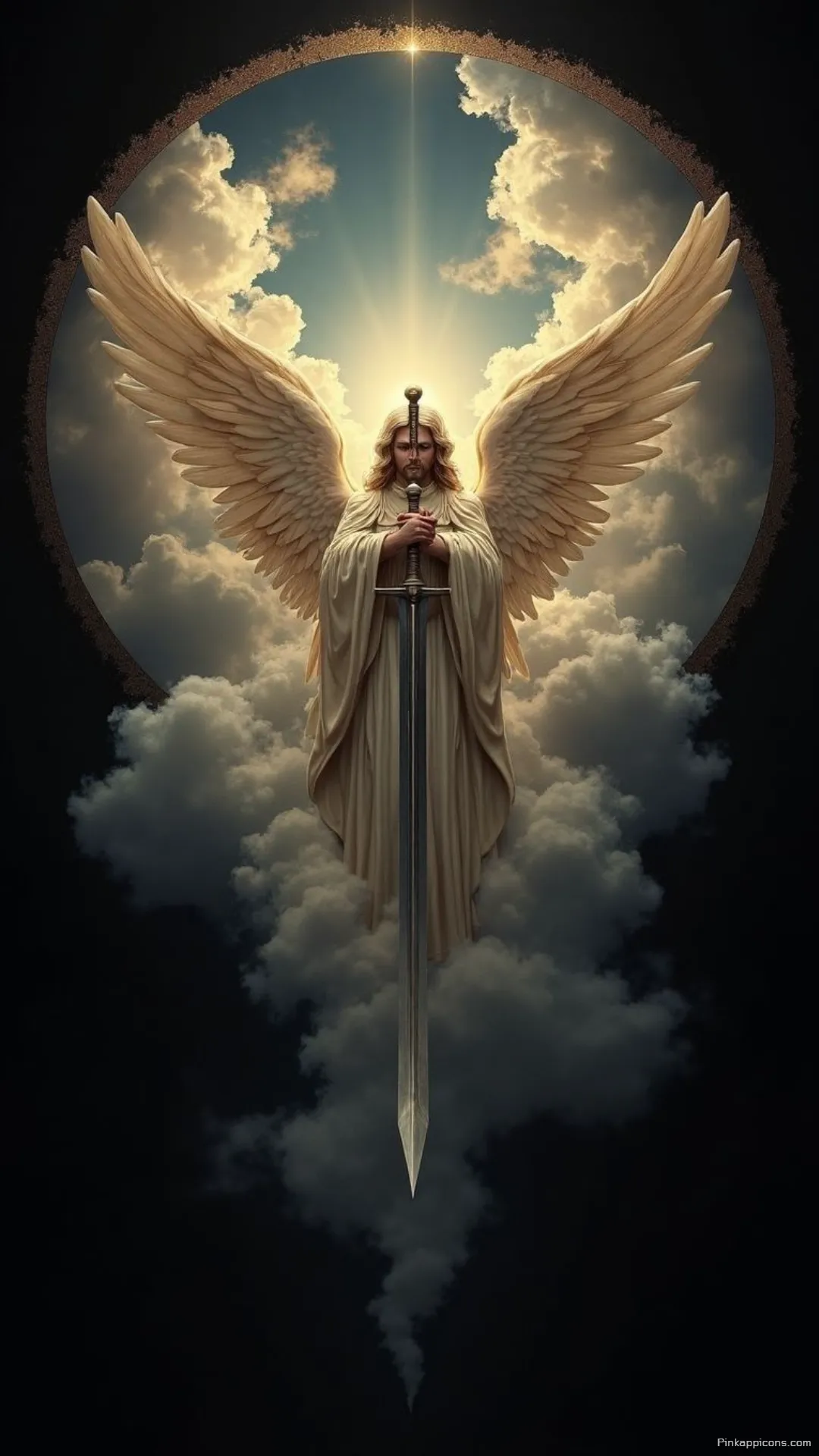 Powerful warrior angel wallpaper with a greatsword a divine protector for your phone Powerful warrior angel wallpaper with a greatsword, a divine protector for your phone