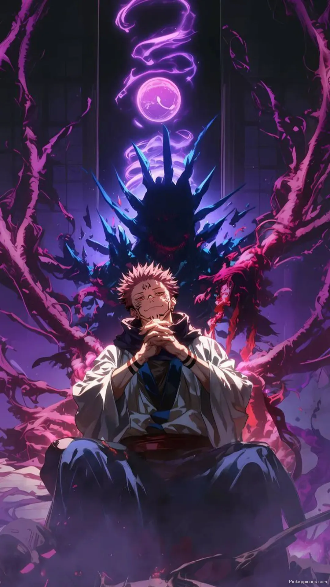 Regal anime figure with mysterious aura and shadowy entities in this dark anime wallpaper 4K for phone Regal anime figure with mysterious aura and shadowy entities in this dark anime wallpaper 4K for phone.