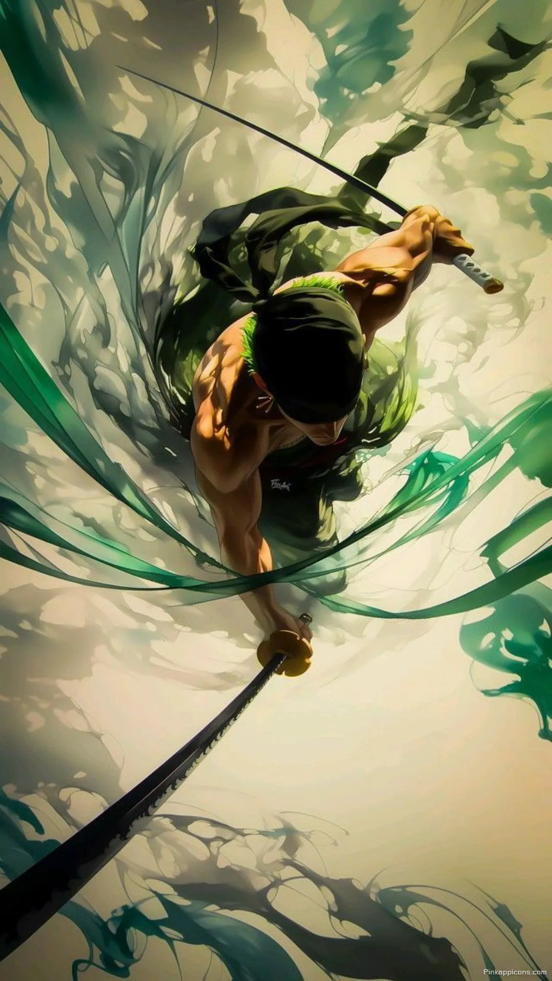 Roronoa Zoros powerful sword dance with flowing green energy an epic dark anime wallpaper 4K for your phone Roronoa Zoro’s powerful sword dance with flowing green energy, an epic dark anime wallpaper 4K for your phone.