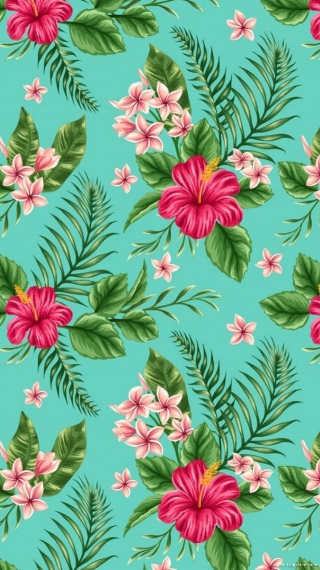 Seamless Pattern of Hibiscus Plumeria Flowers Tropical Wallpaper for Your Phone Seamless Pattern of Hibiscus & Plumeria Flowers Tropical Wallpaper for Your Phone