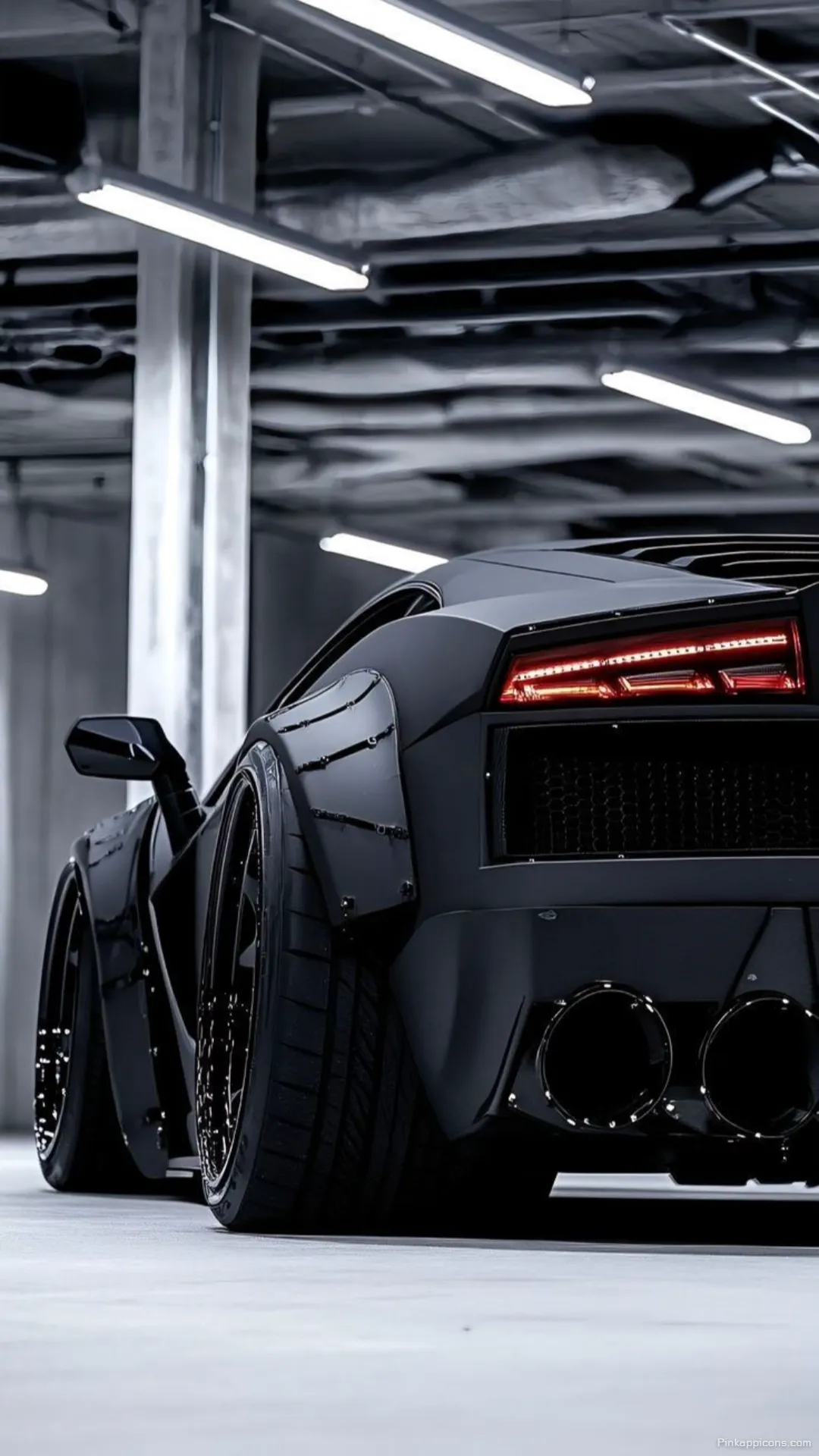 Stealth Black Widebody Lamborghini in a Garage wallpaper an aggressive custom car phone wallpaper for enthusiasts Stealth Black Widebody Lamborghini in a Garage wallpaper an aggressive custom car phone wallpaper for enthusiasts