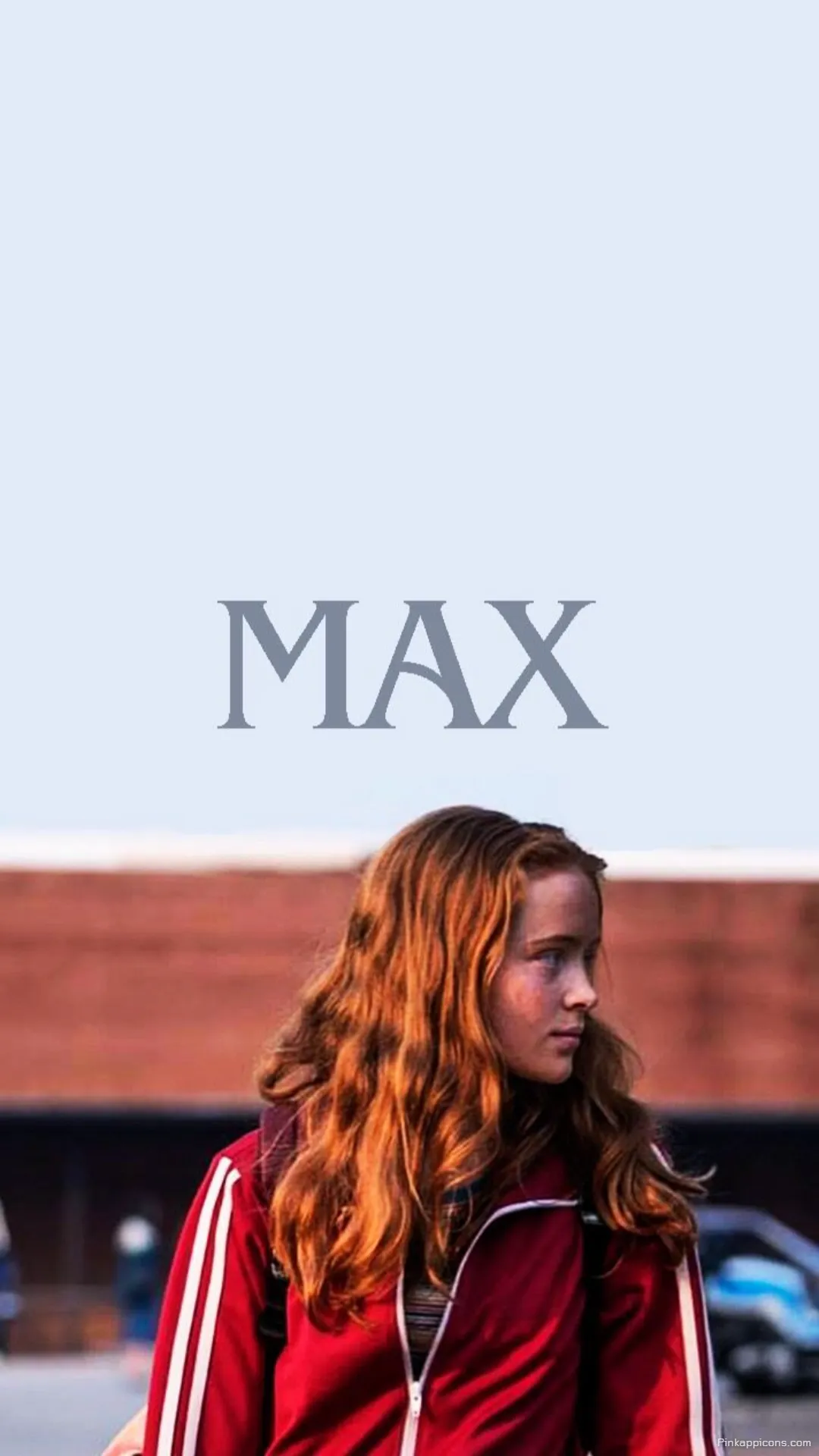 Striking Max Mayfield Stranger Things Wallpaper for Phone featuring her iconic look and name on a cool blue background Striking Max Mayfield Stranger Things Wallpaper for Phone, featuring her iconic look and name on a cool blue background.