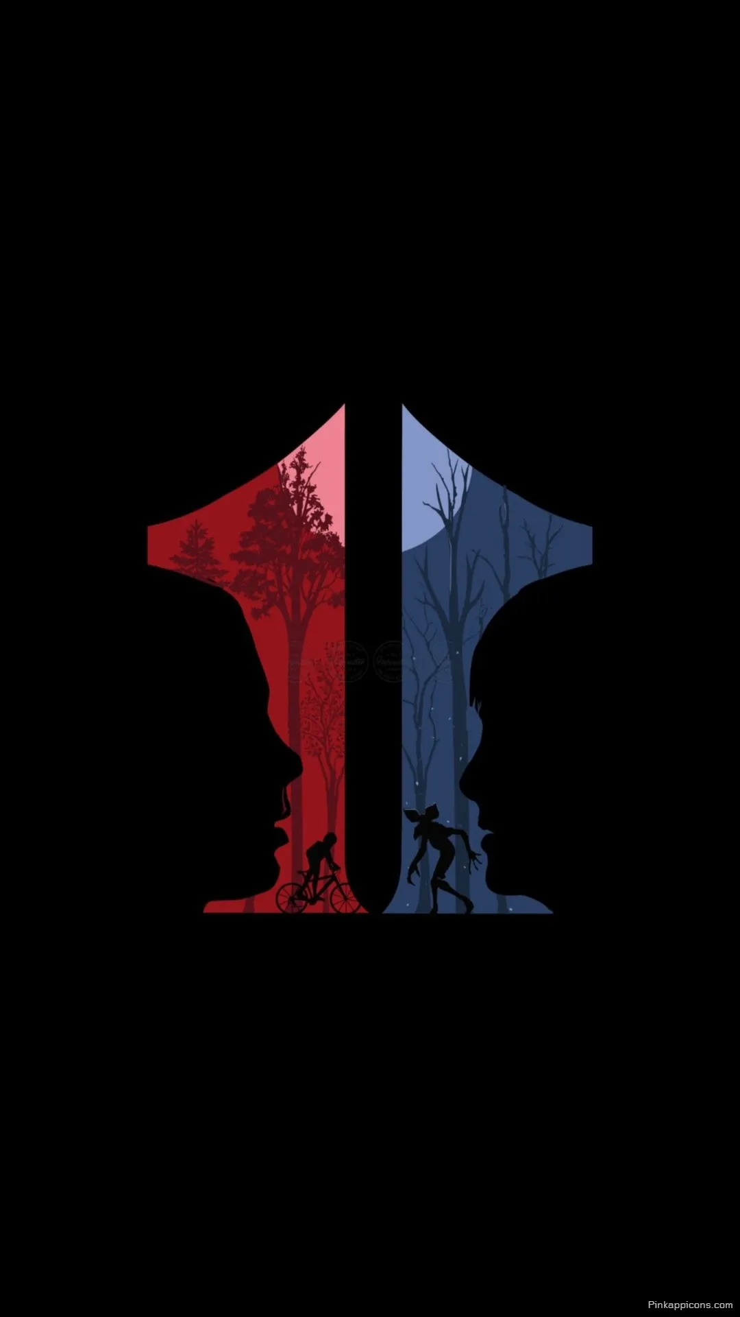 Striking Stranger Things Wallpaper for Phone Dual World Concept with Eleven Kids on Bikes and Demogorgon Silhouettes Striking Stranger Things Wallpaper for Phone Dual World Concept with Eleven, Kids on Bikes, and Demogorgon Silhouettes.
